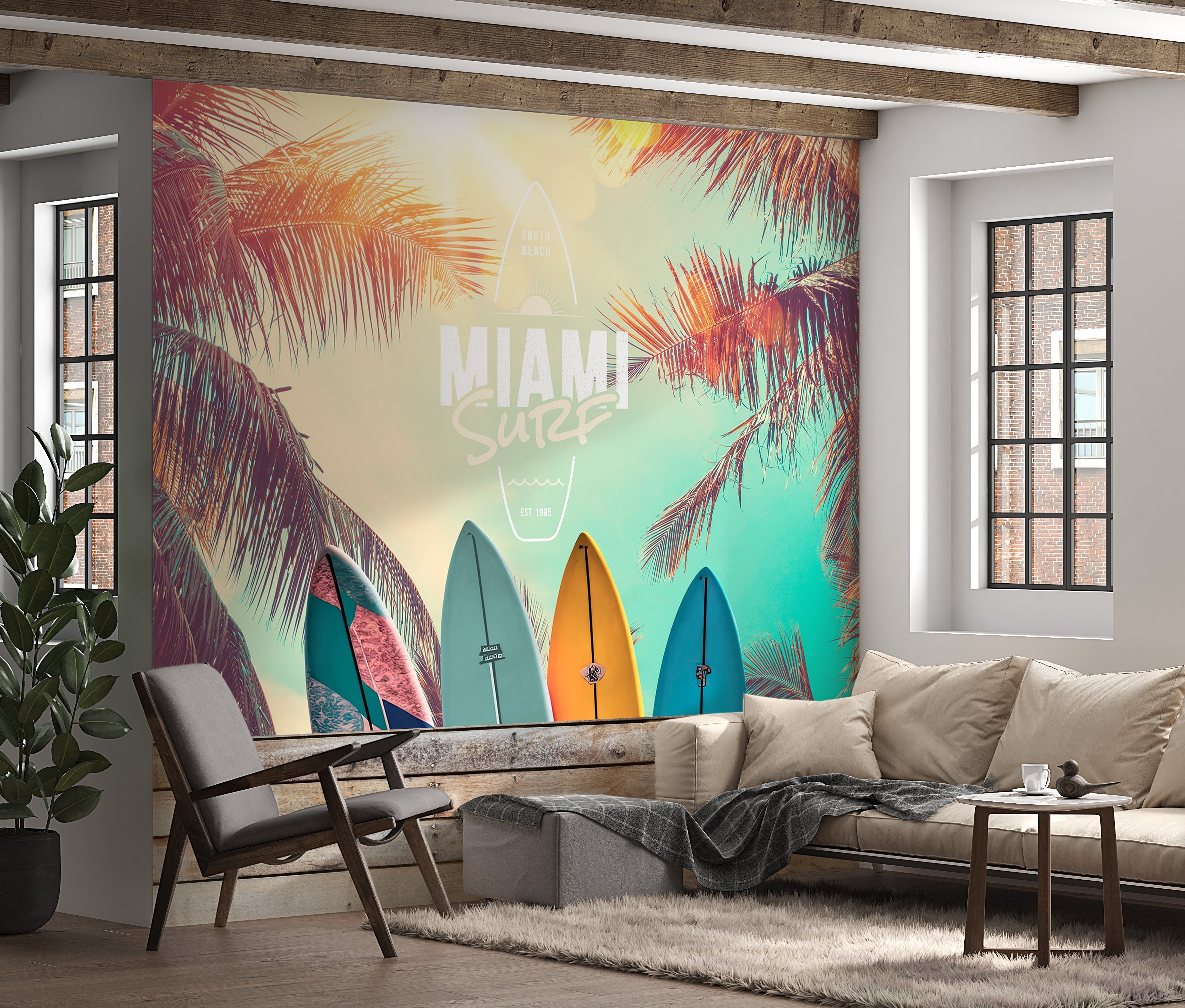 Tropical Wallpaper Wall Mural - South Beach Miami Surf-Tiptophomedecor