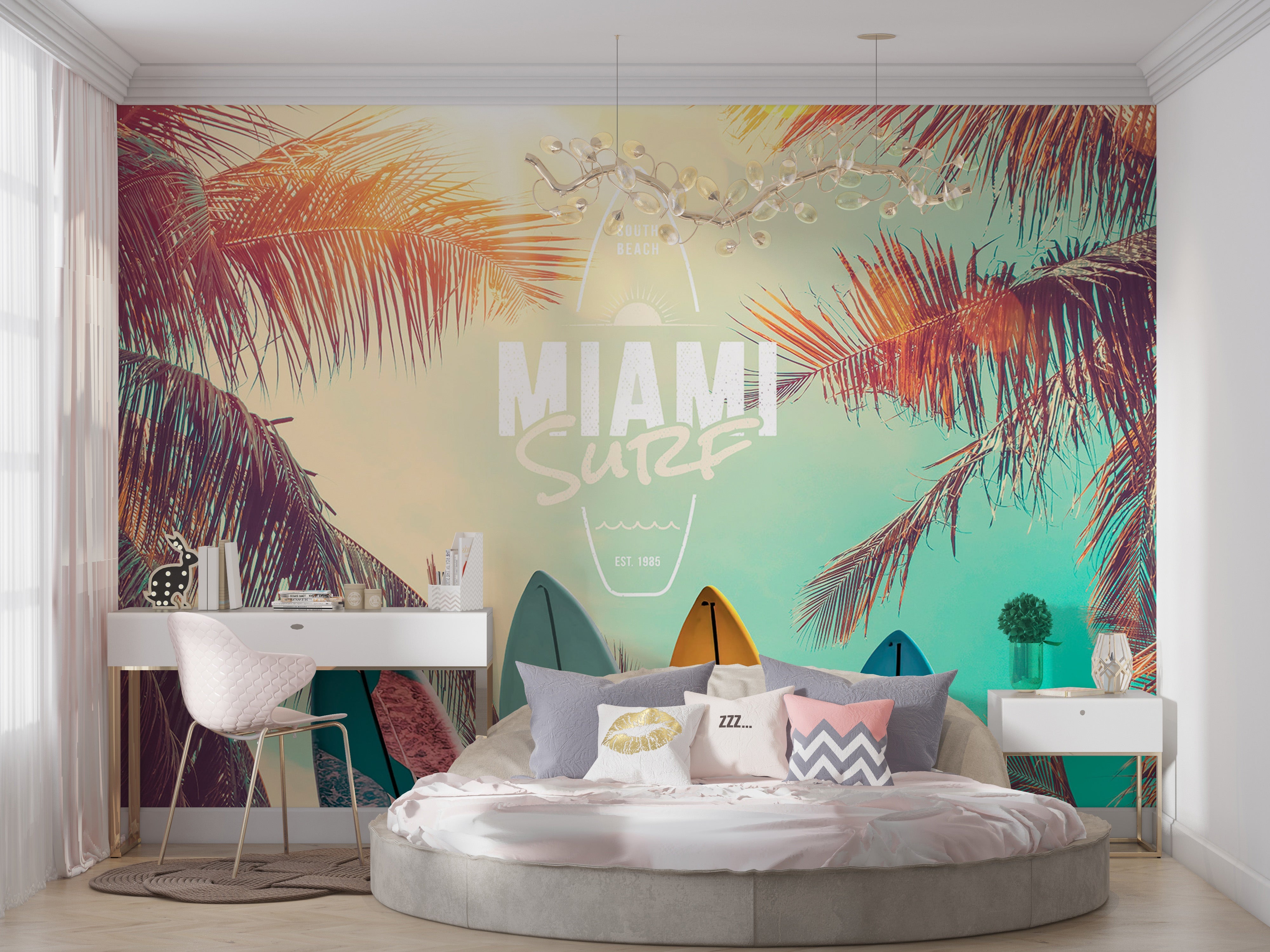 Tropical Wallpaper Wall Mural - South Beach Miami Surf-Tiptophomedecor