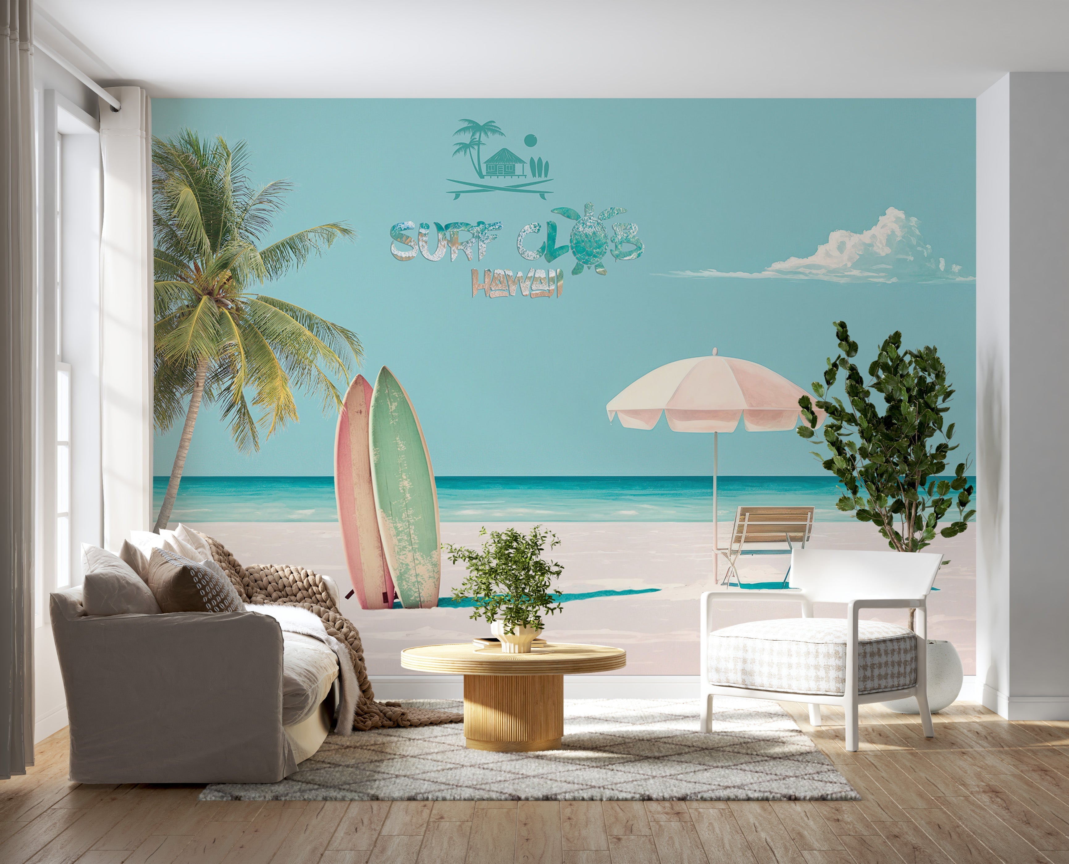 Tropical Wallpaper Wall Mural - Surf Club Hawaii-Tiptophomedecor