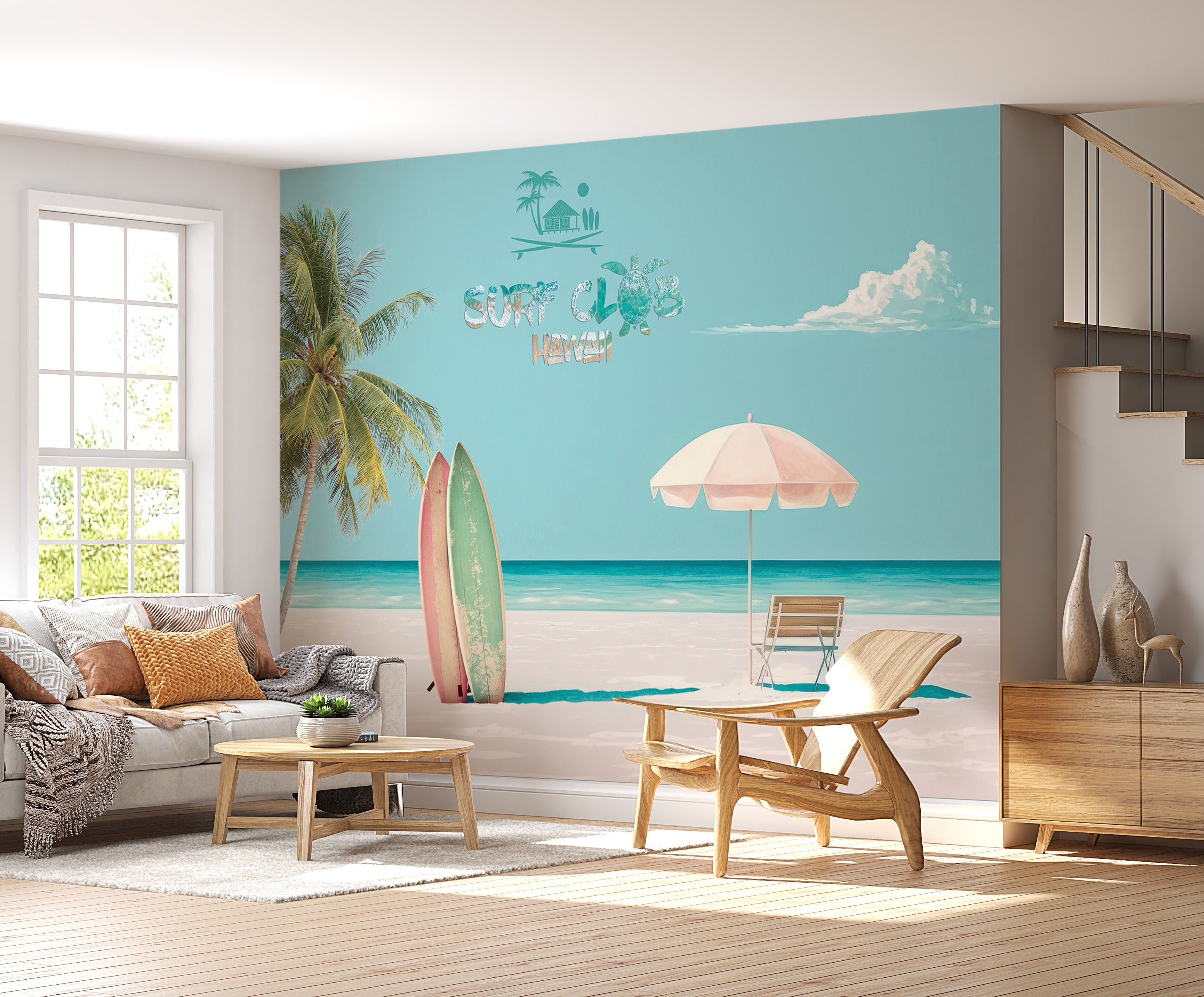 Tropical Wallpaper Wall Mural - Surf Club Hawaii-Tiptophomedecor