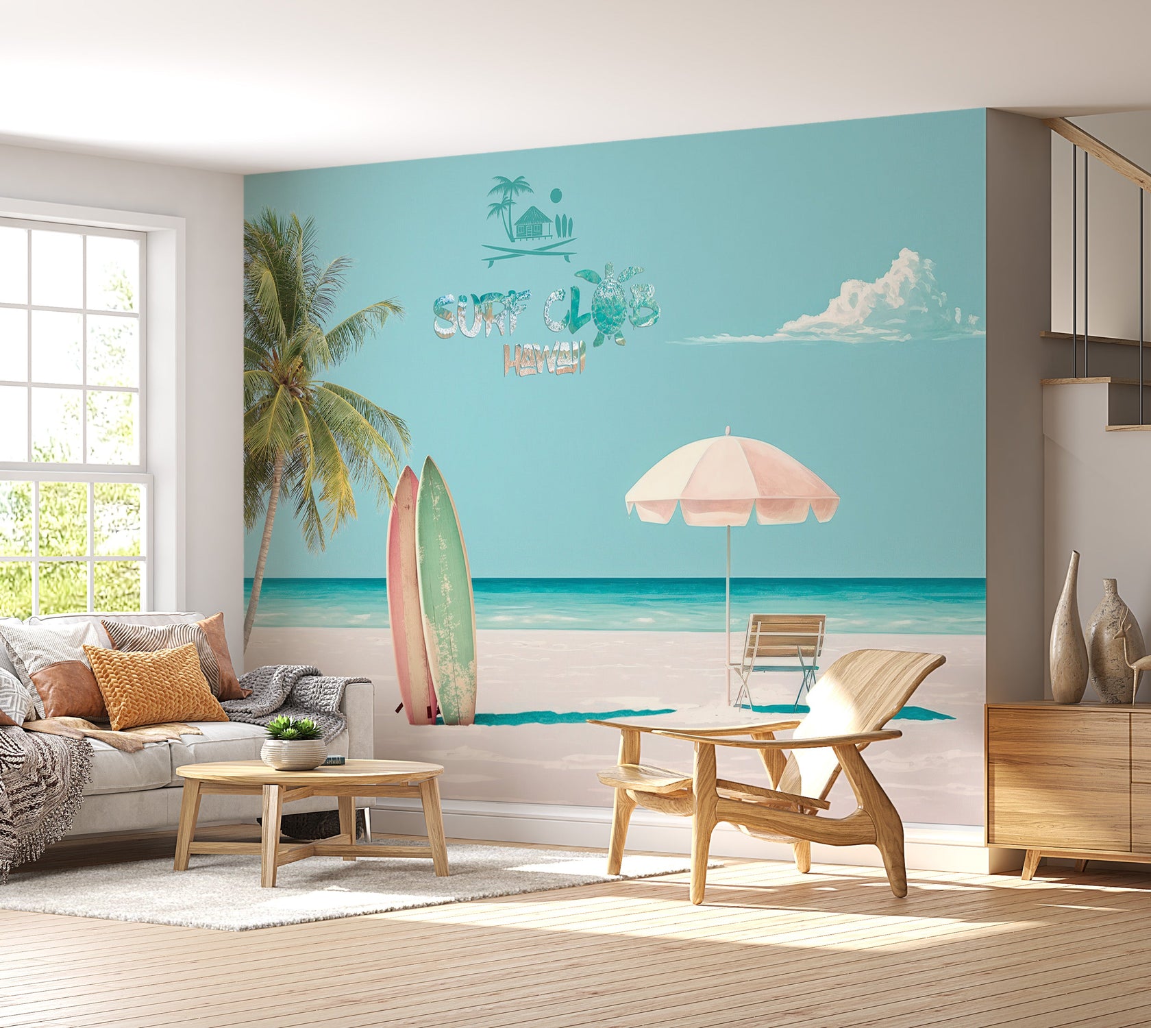 Tropical Wallpaper Wall Mural - Surf Club Hawaii-Tiptophomedecor