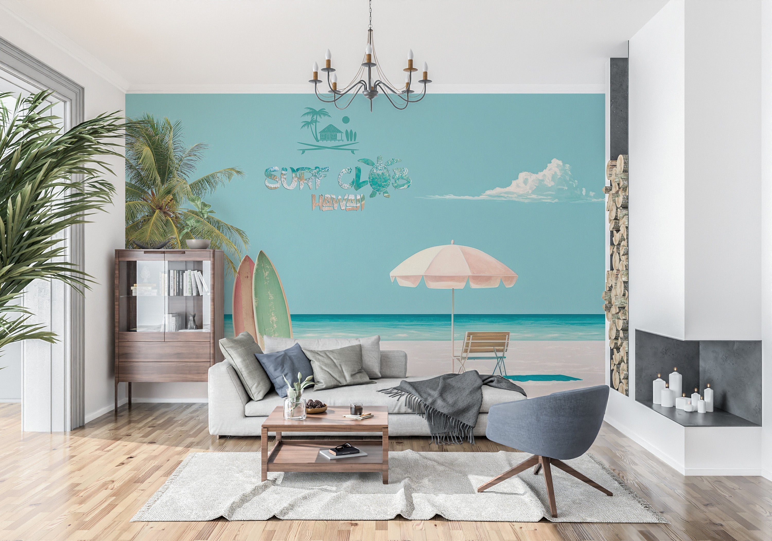 Tropical Wallpaper Wall Mural - Surf Club Hawaii-Tiptophomedecor