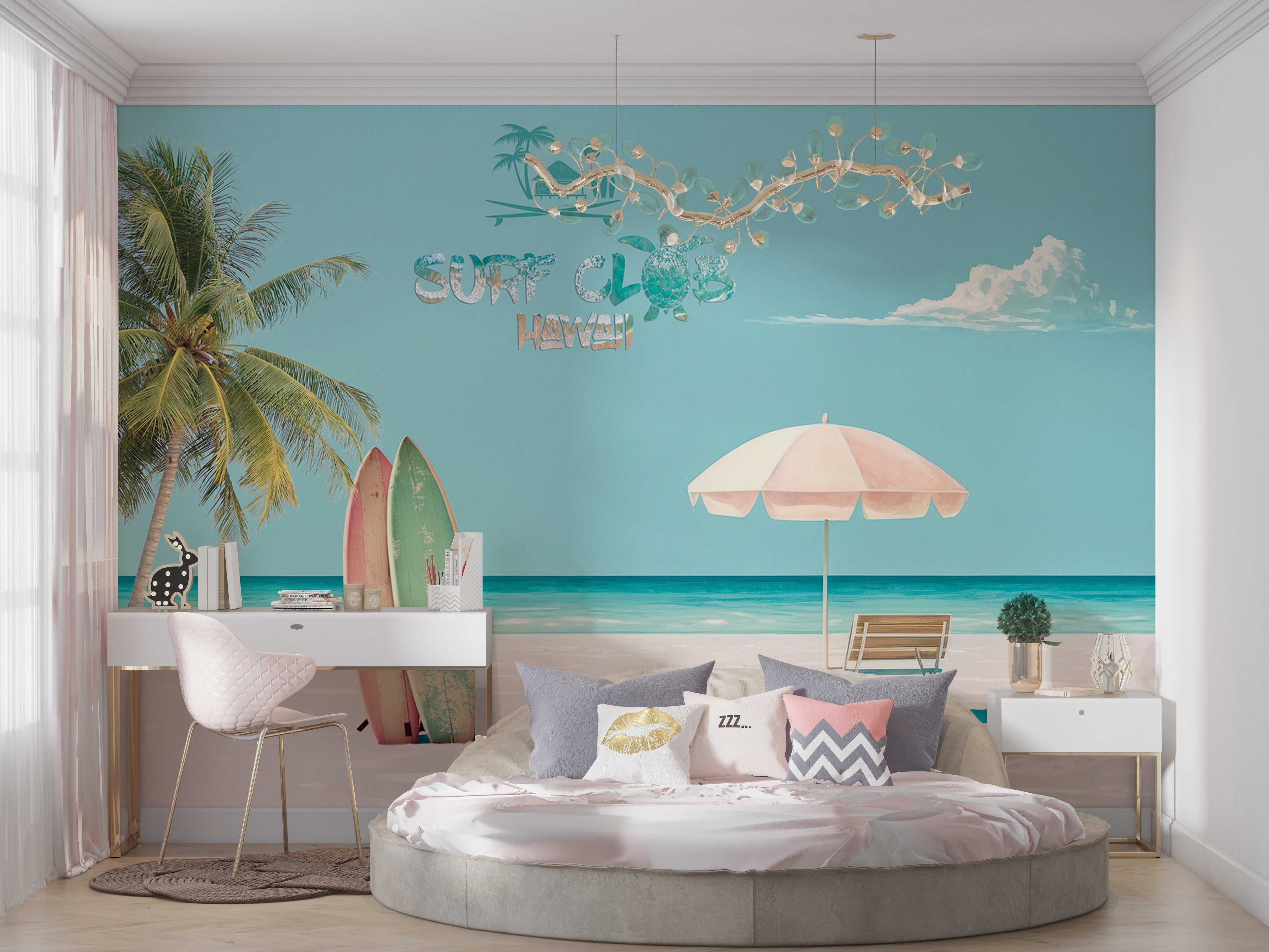 Tropical Wallpaper Wall Mural - Surf Club Hawaii-Tiptophomedecor