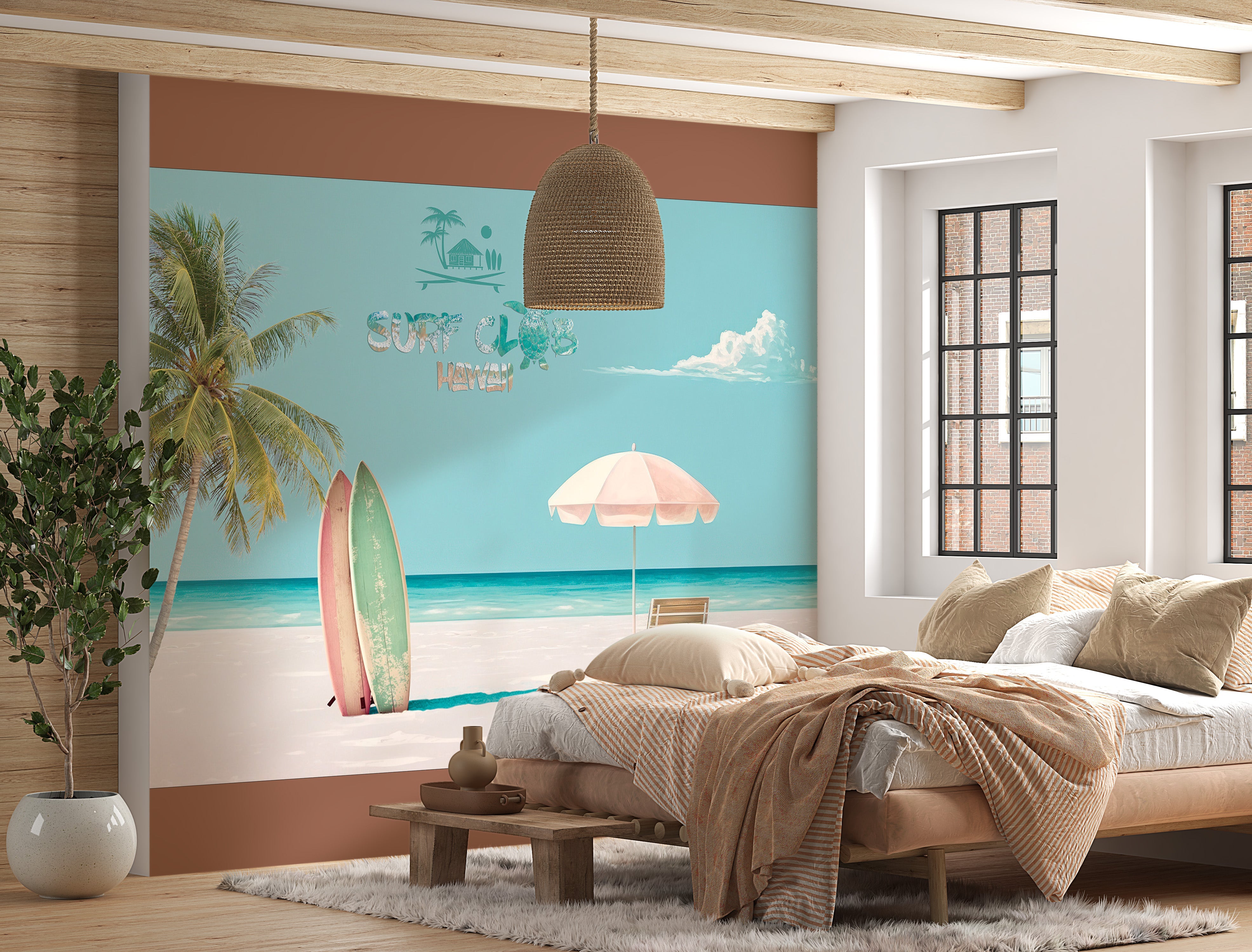 Tropical Wallpaper Wall Mural - Surf Club Hawaii-Tiptophomedecor