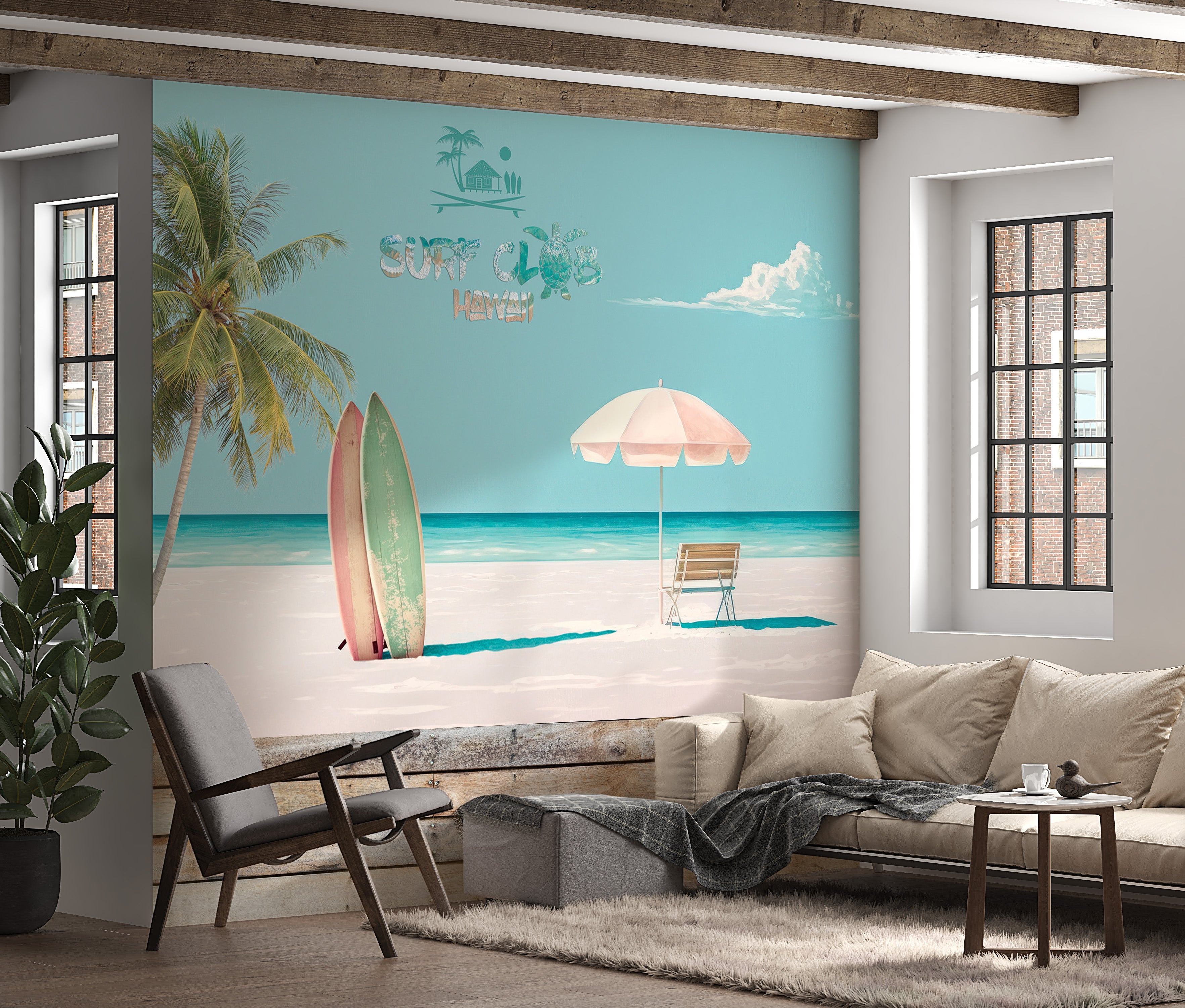 Tropical Wallpaper Wall Mural - Surf Club Hawaii-Tiptophomedecor