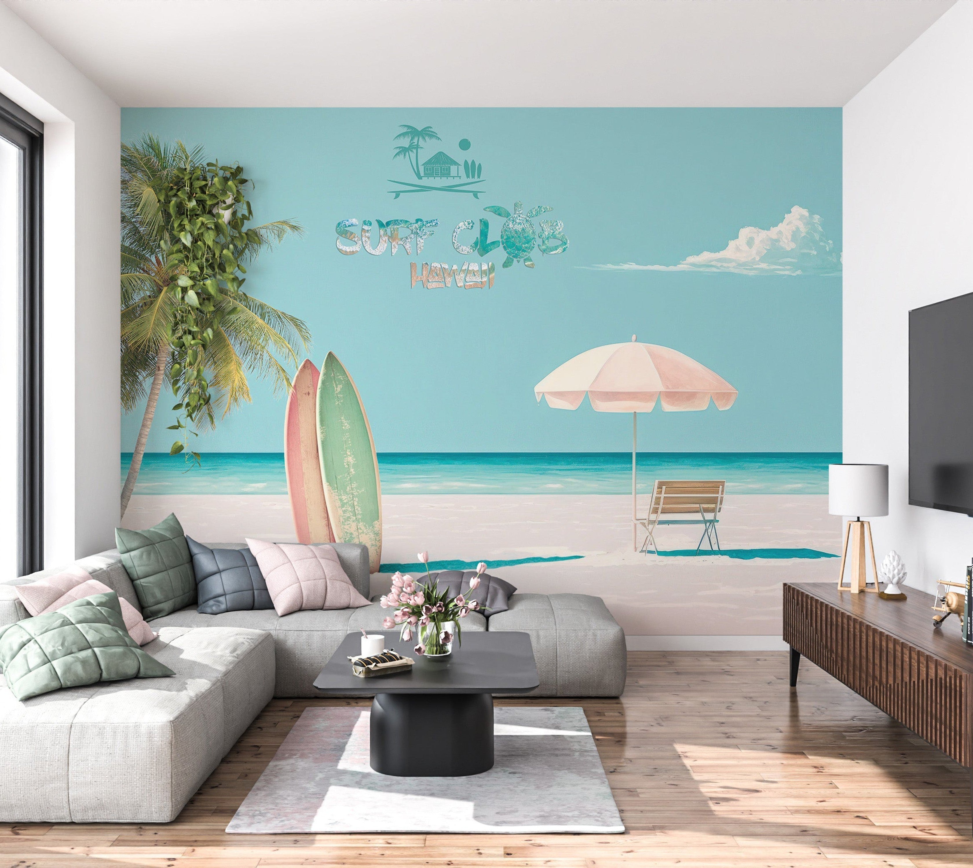 Tropical Wallpaper Wall Mural - Surf Club Hawaii-Tiptophomedecor