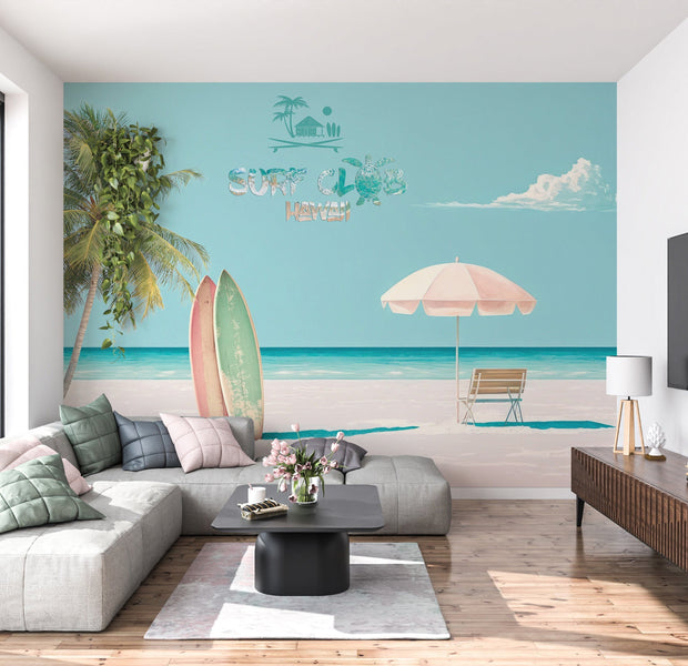 Tropical Wallpaper Wall Mural - Surf Club Hawaii-Tiptophomedecor