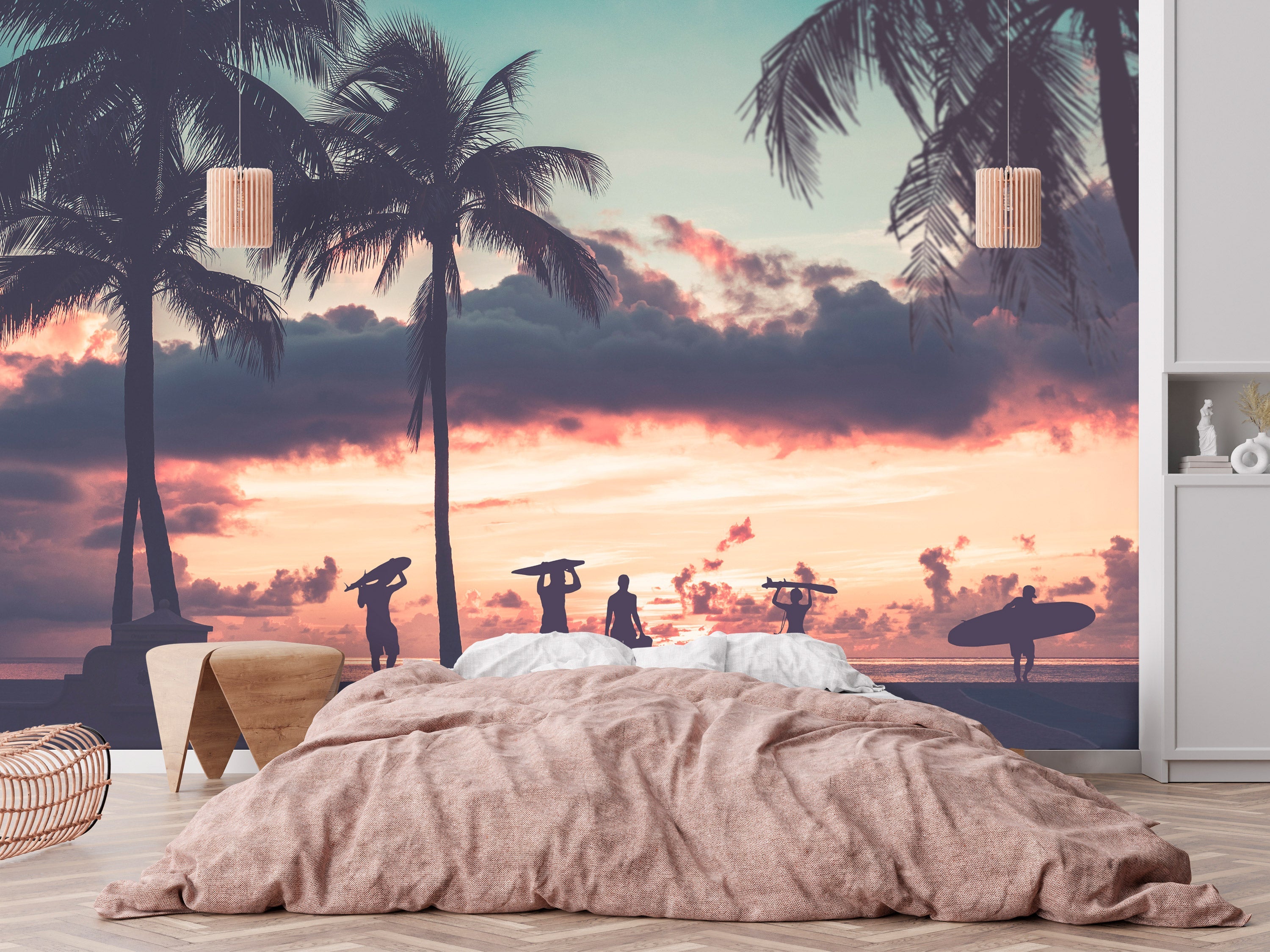 Tropical Wallpaper Wall Mural - Surfing At Sunset-Tiptophomedecor