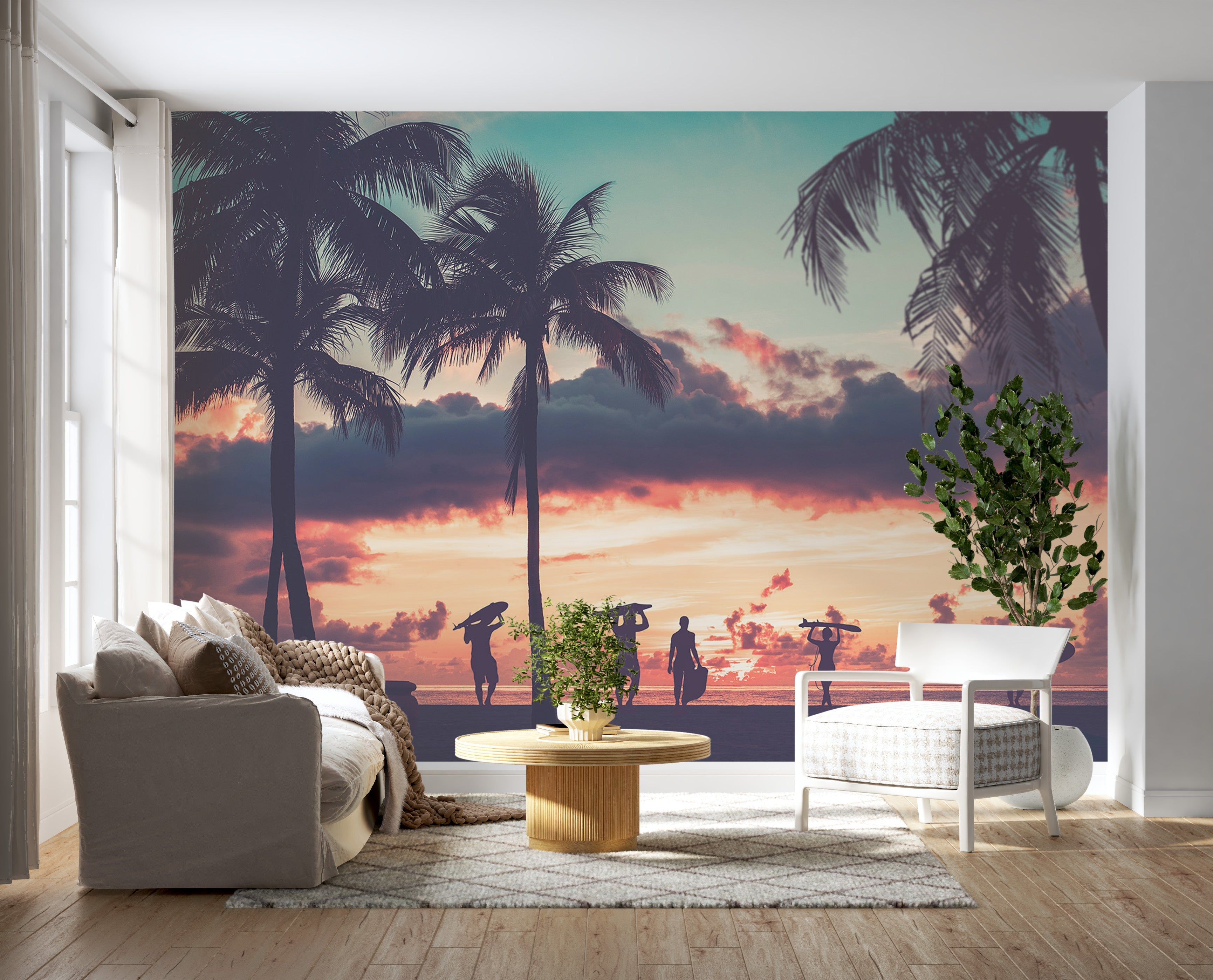 Tropical Wallpaper Wall Mural - Surfing At Sunset-Tiptophomedecor