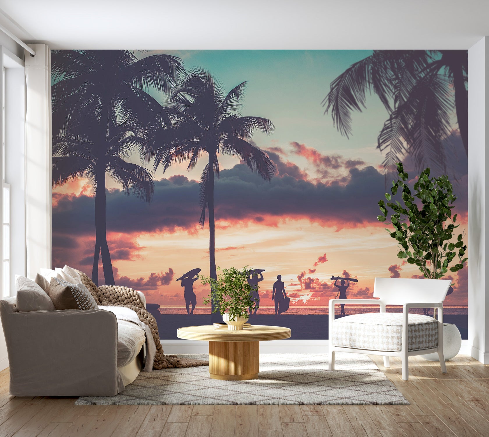 Tropical Wallpaper Wall Mural - Surfing At Sunset-Tiptophomedecor