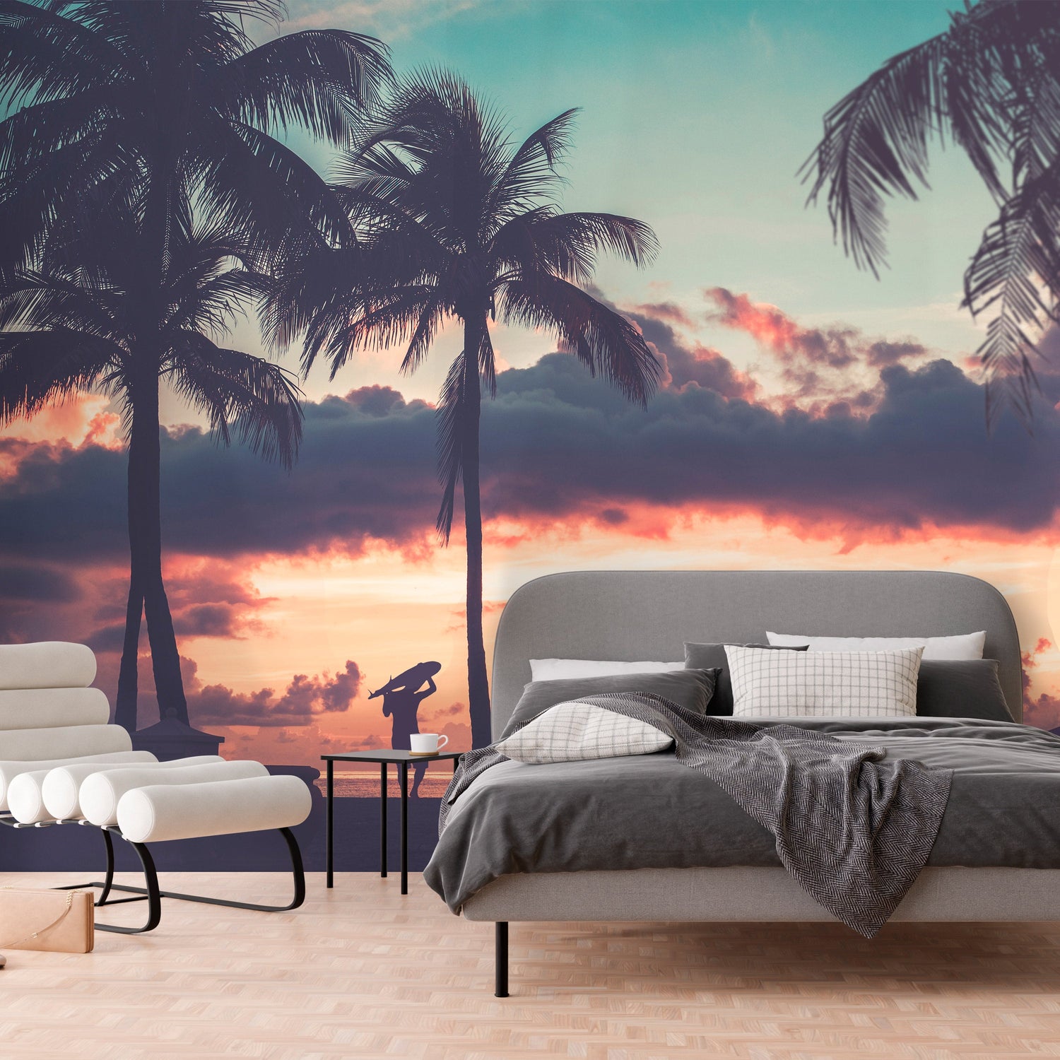 Tropical Wallpaper Wall Mural - Surfing At Sunset-Tiptophomedecor