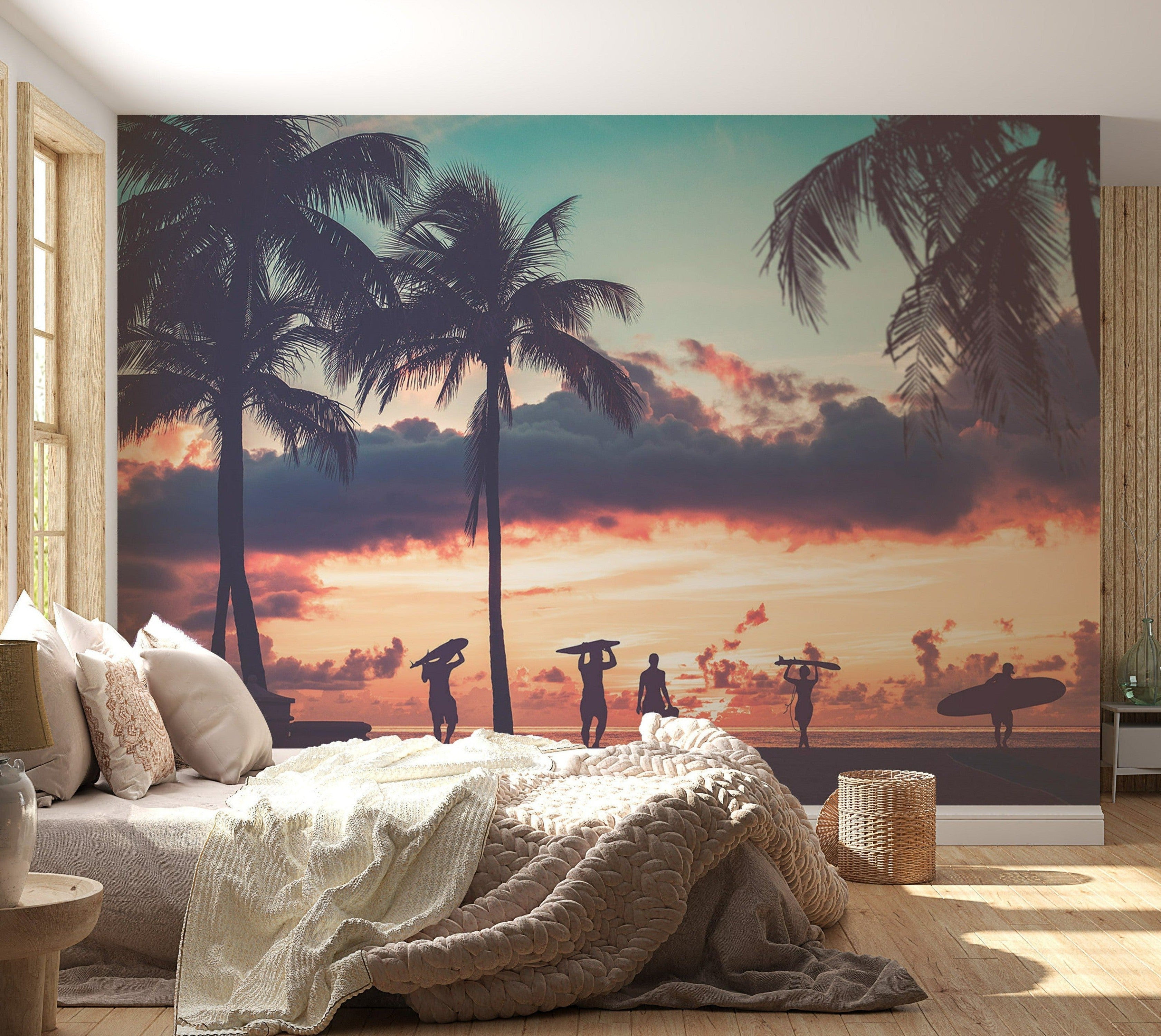 Tropical Wallpaper Wall Mural - Surfing At Sunset-Tiptophomedecor