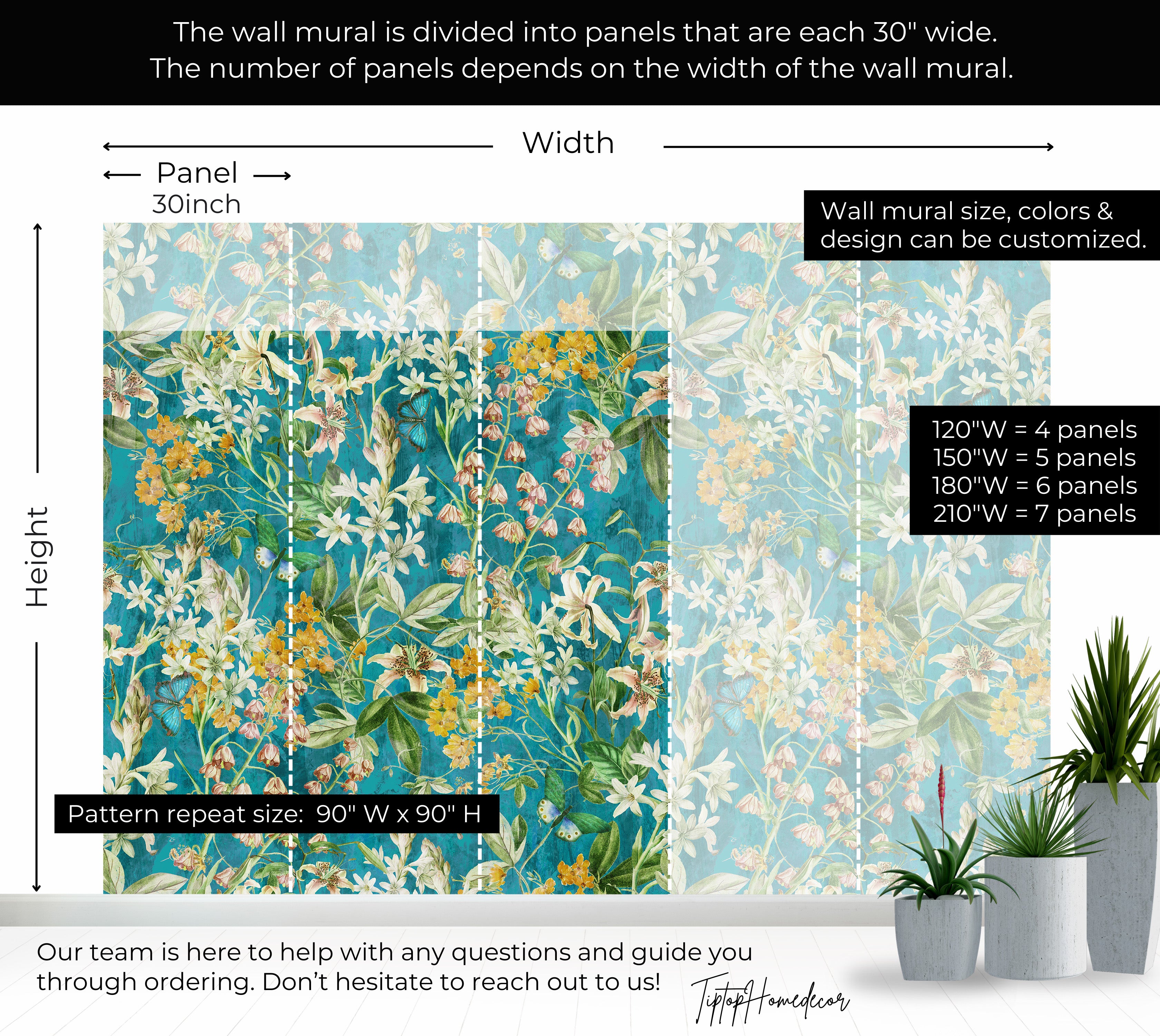 Premium Wallpaper Wall Mural - Spring Garden  Aqua Blue