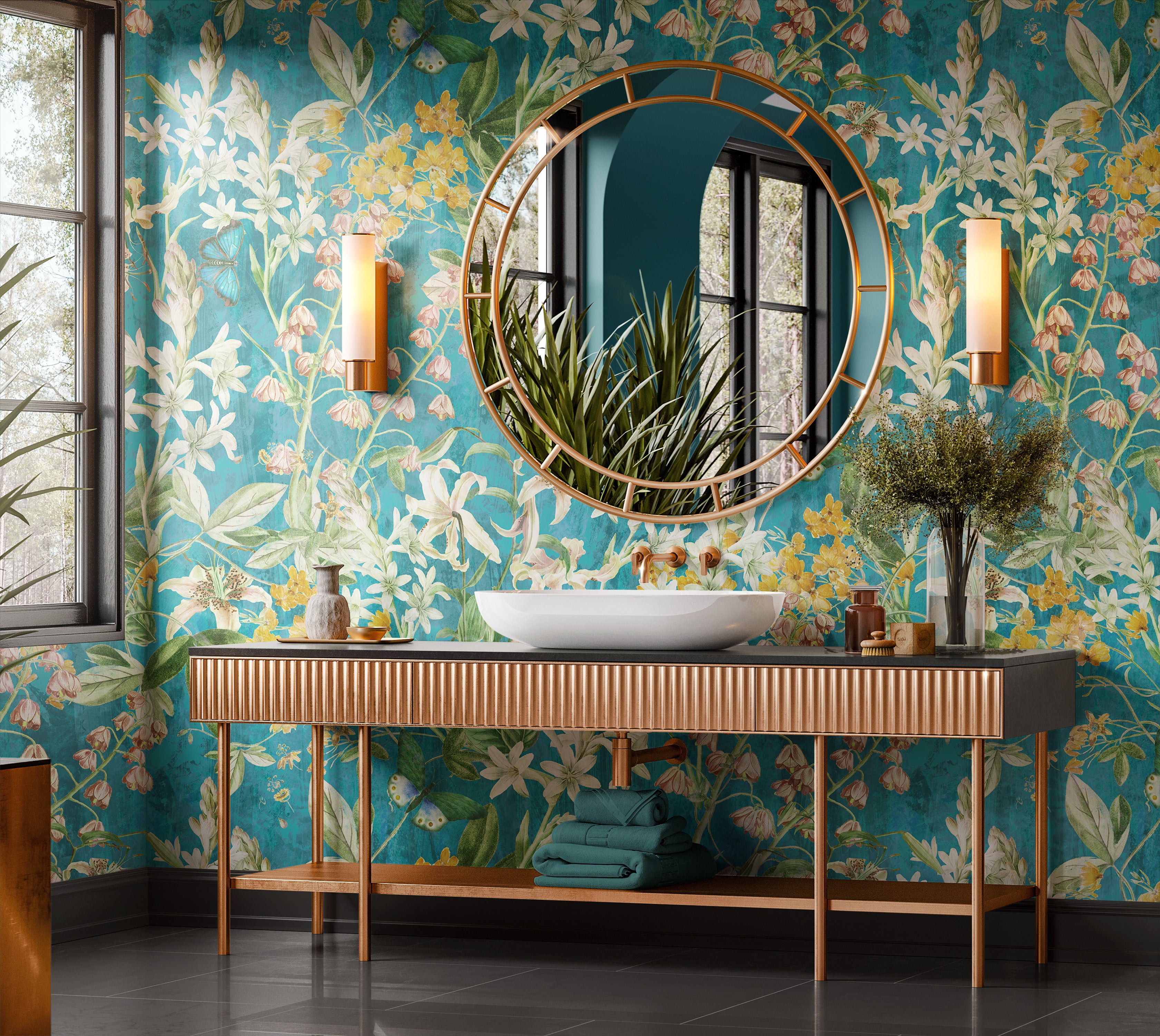 Premium Wallpaper Wall Mural - Spring Garden  Aqua Blue