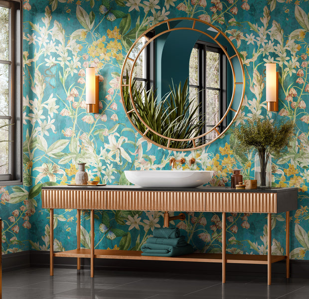 Premium Wallpaper Wall Mural - Spring Garden  Aqua Blue