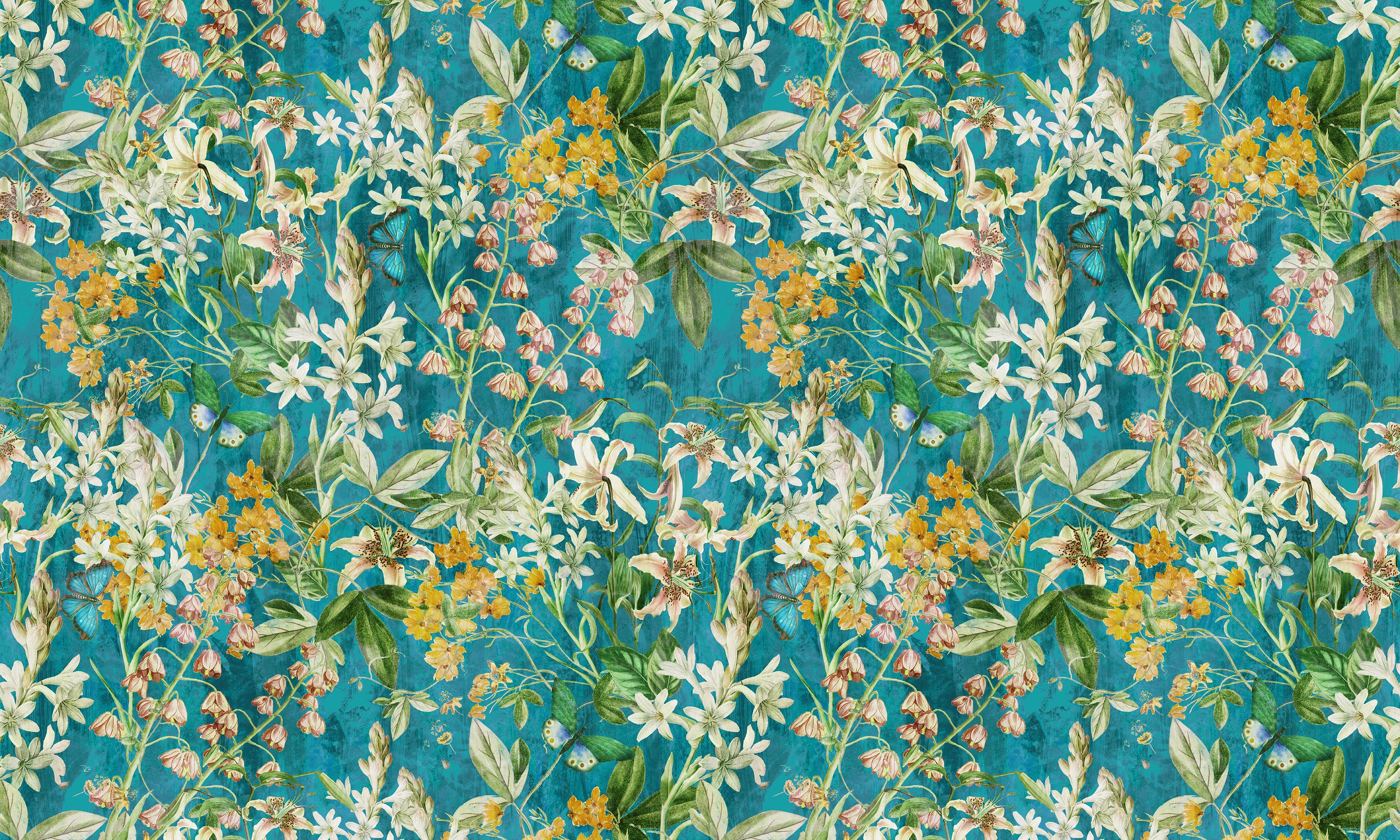 Premium Wallpaper Wall Mural - Spring Garden  Aqua Blue
