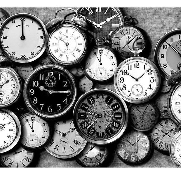 Vintage Wallpaper Wall Mural - Clocks In Black & White
