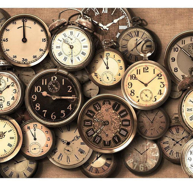 Vintage Wallpaper Wall Mural - Old Clocks