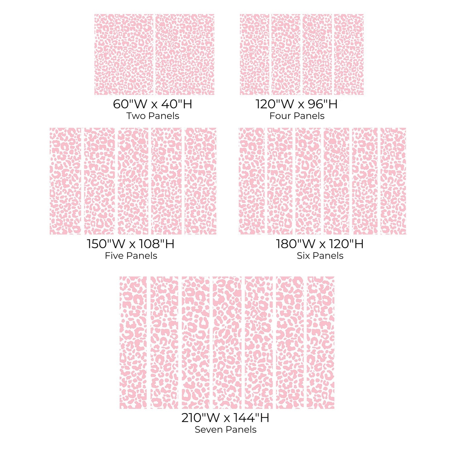 Various size options for a pink pattern wall mural displayed in a grid format