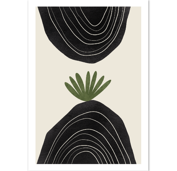 Black Beige Green Abstract Art Poster Nr. 2