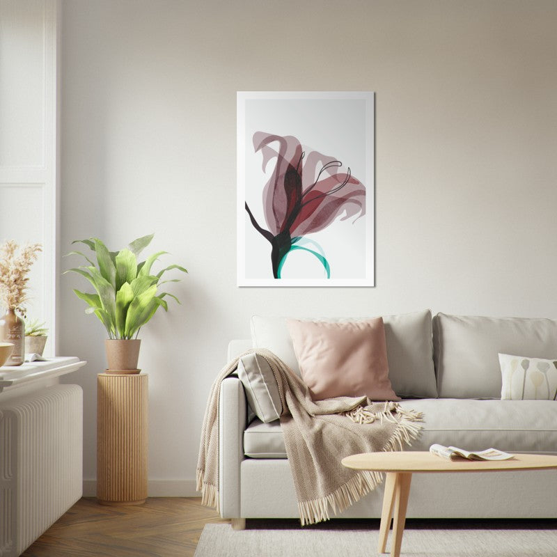 Burgundy Teal Floral Botanical Poster 01