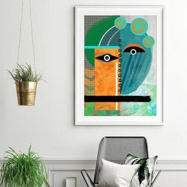 Modern Abstract Two Face Portrait Mixed Media Canvas Art Print-TipTopHomeDecor