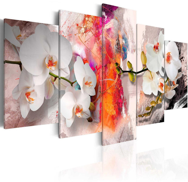 Abstract Stretched Canvas Art - Colorful Background And Orchids-Tiptophomedecor
