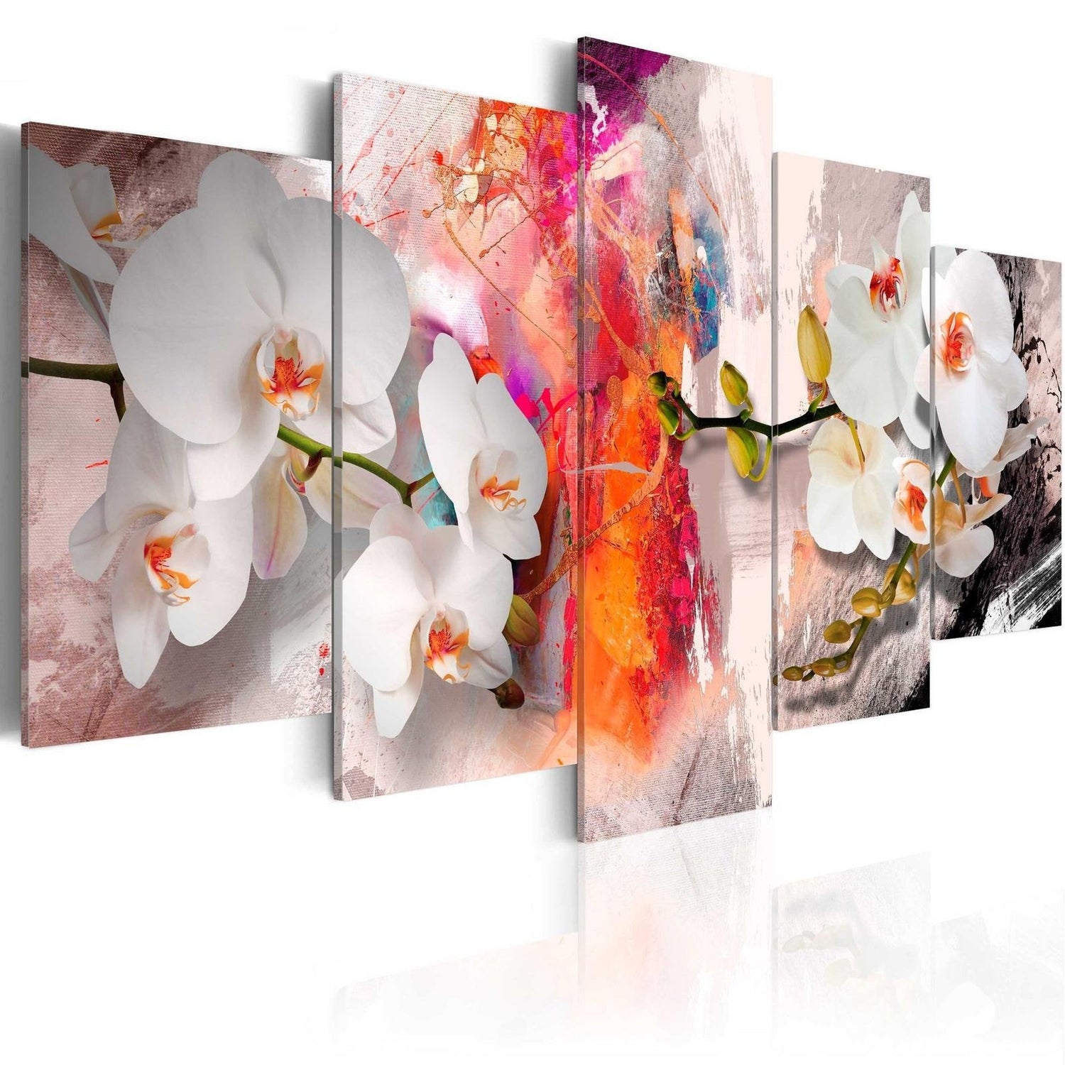 Abstract Stretched Canvas Art - Colorful Background And Orchids-Tiptophomedecor