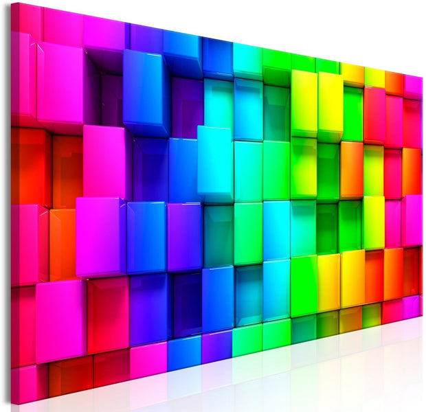Abstract Stretched Canvas Art - Colourful Cubes Narrow-Tiptophomedecor