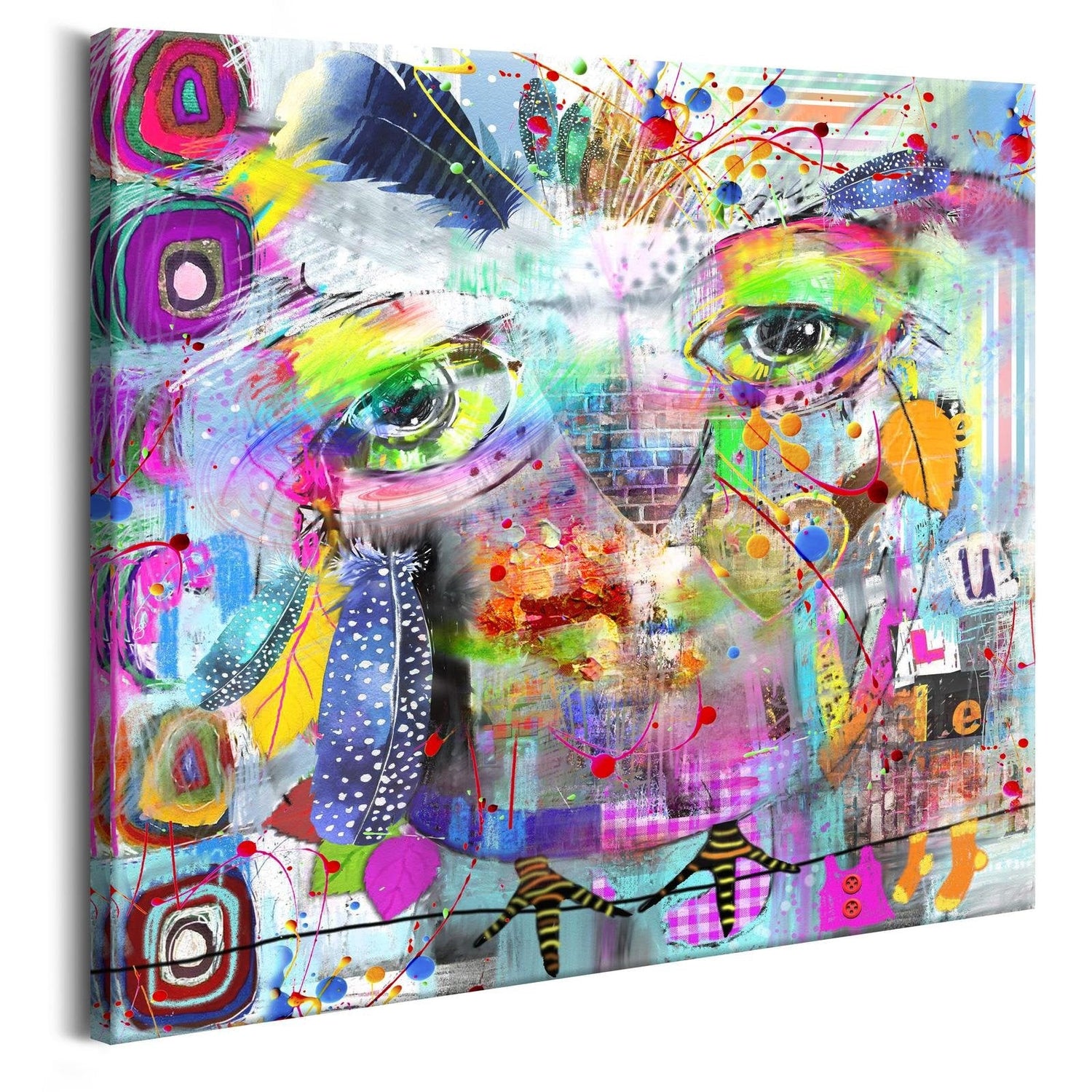 Abstract Stretched Canvas Art - Colourful Owl-Tiptophomedecor
