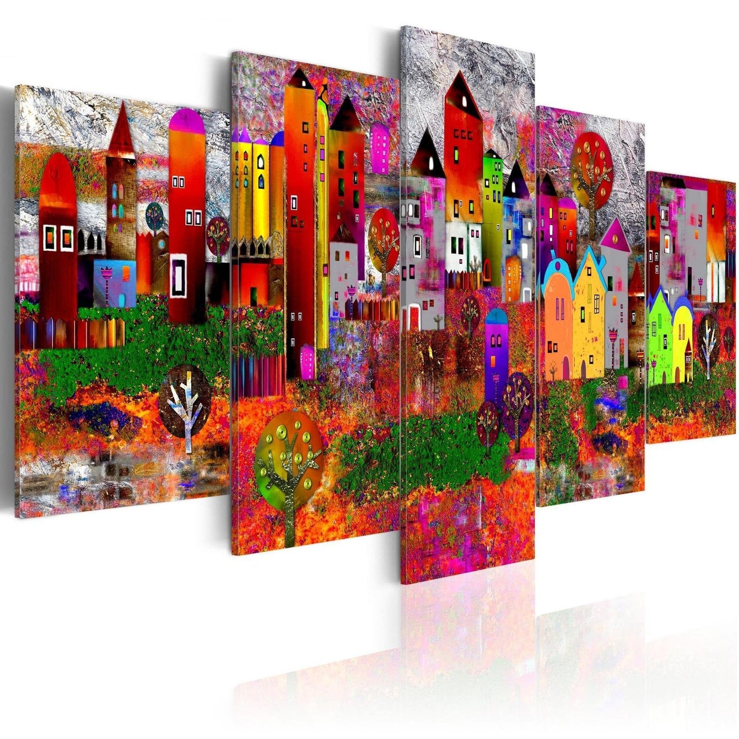 Abstract Stretched Canvas Art - Colourful Small Town-Tiptophomedecor