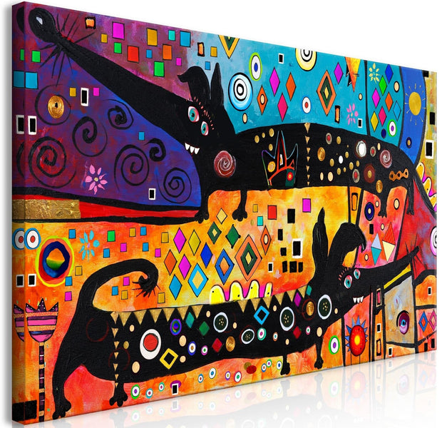 Abstract Stretched Canvas Art - Extravagant Dogs Wide-Tiptophomedecor