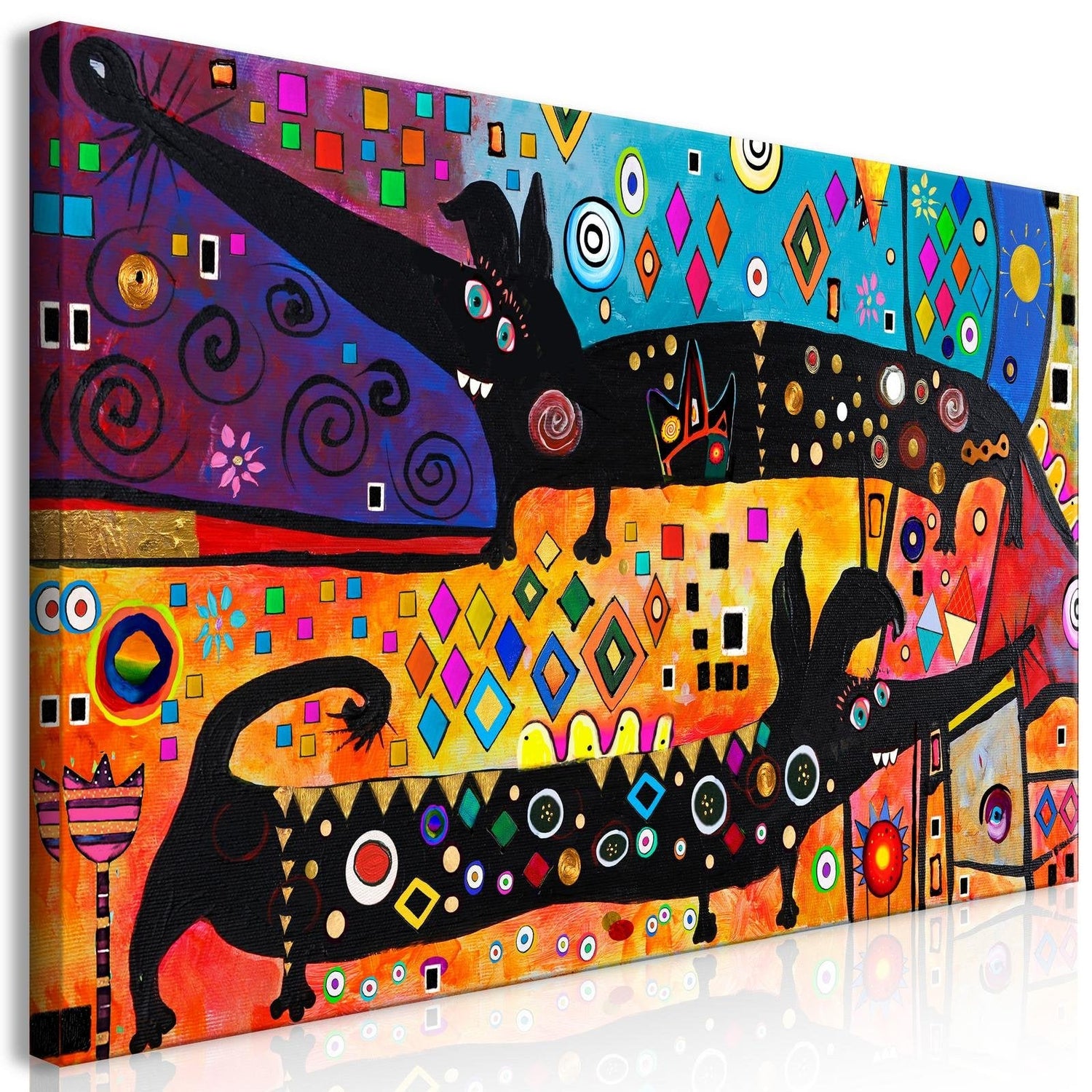 Abstract Stretched Canvas Art - Extravagant Dogs Wide-Tiptophomedecor
