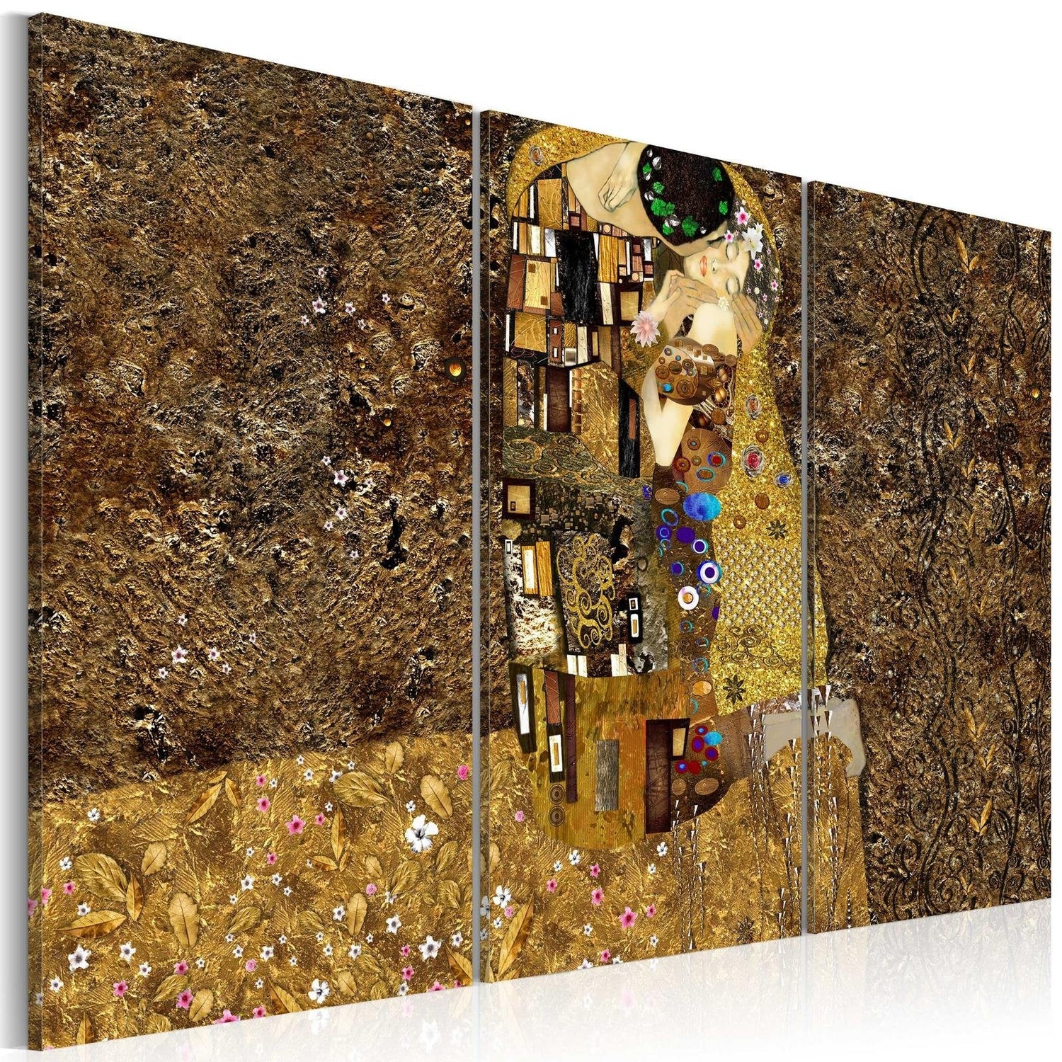 Abstract Stretched Canvas Art - Klimt Inspiration - Kiss-Tiptophomedecor
