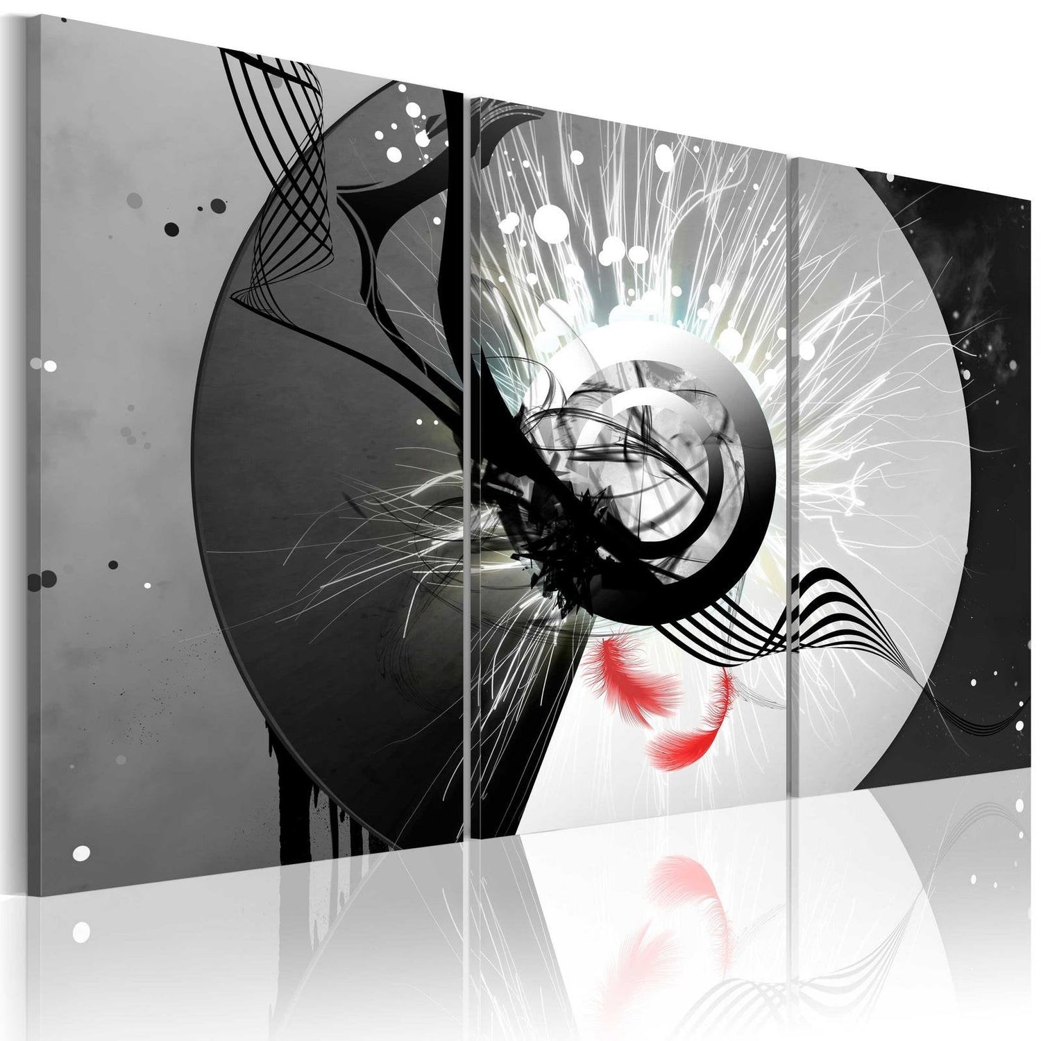 Abstract Stretched Canvas Art - Metal Circle & Red Feathers-Tiptophomedecor