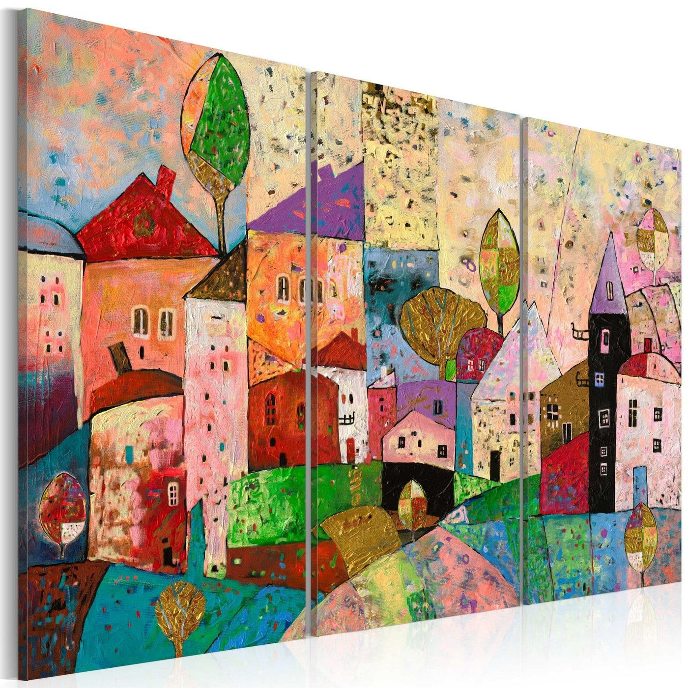 Abstract Stretched Canvas Art - Picturesque Small Town-Tiptophomedecor