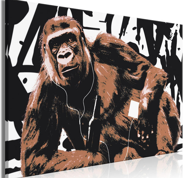 Abstract Stretched Canvas Art - Pop Art Monkey Narrow Brown-Tiptophomedecor