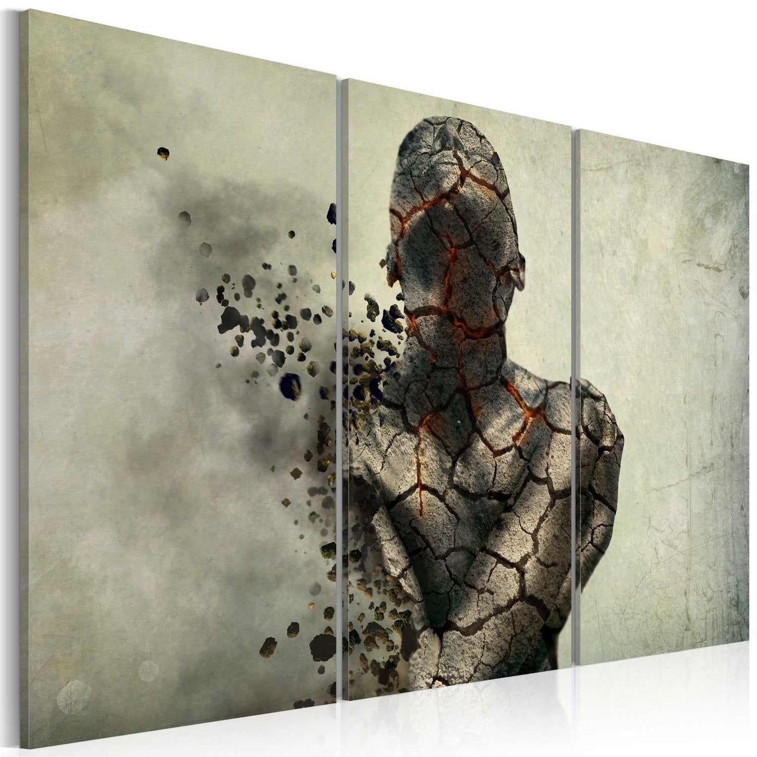 Abstract Stretched Canvas Art - The Man Of Stone - Triptych-Tiptophomedecor