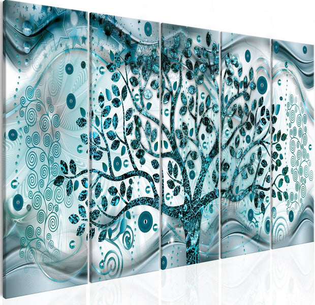 Abstract Stretched Canvas Art - Tree And Waves Blue-Tiptophomedecor