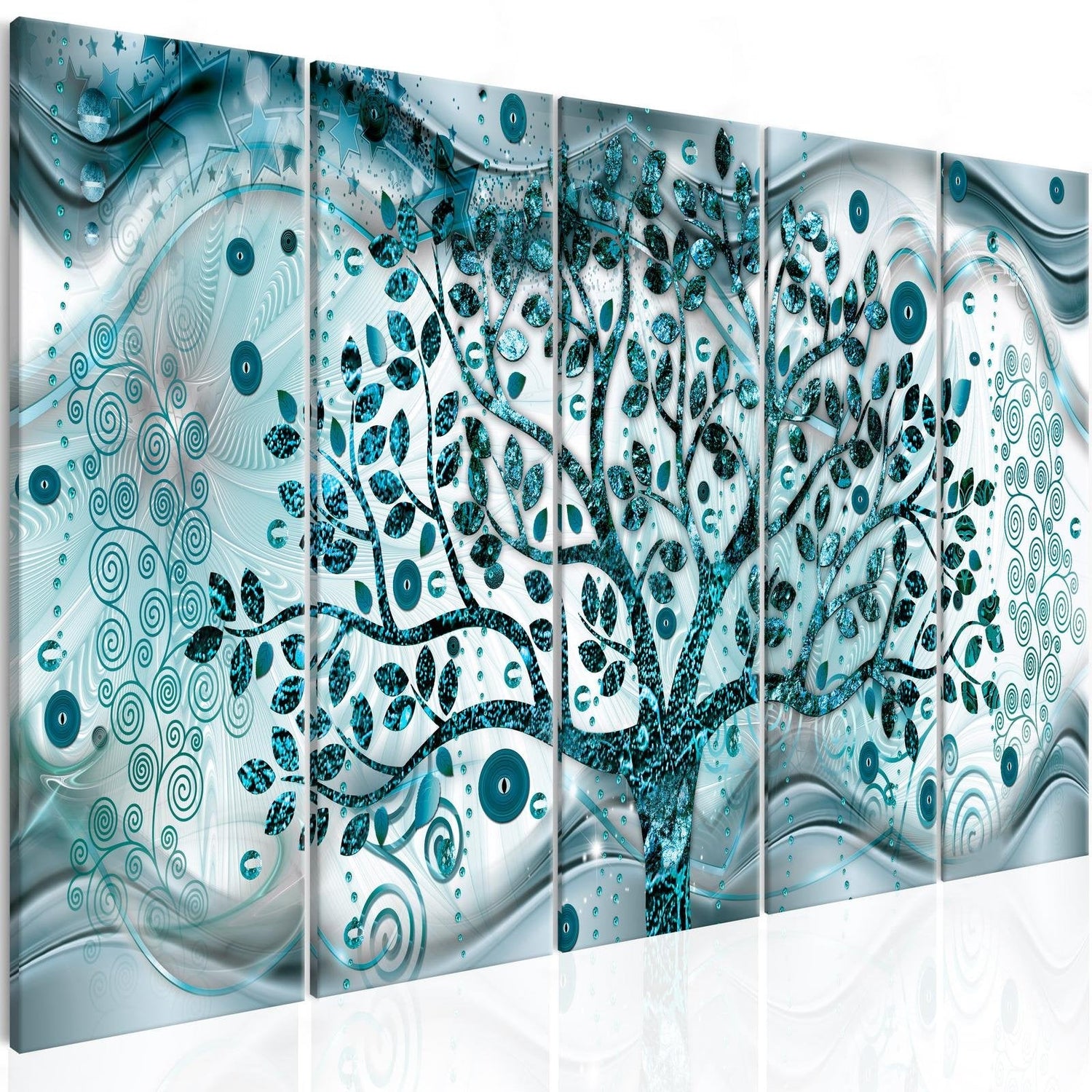 Abstract Stretched Canvas Art - Tree And Waves Blue-Tiptophomedecor
