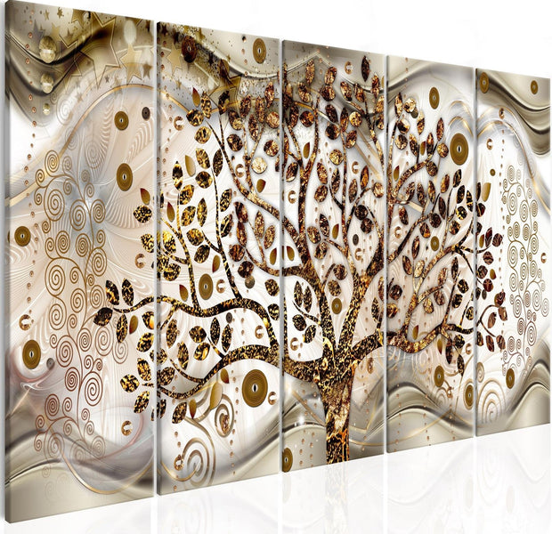 Abstract Stretched Canvas Art - Tree And Waves Brown-Tiptophomedecor