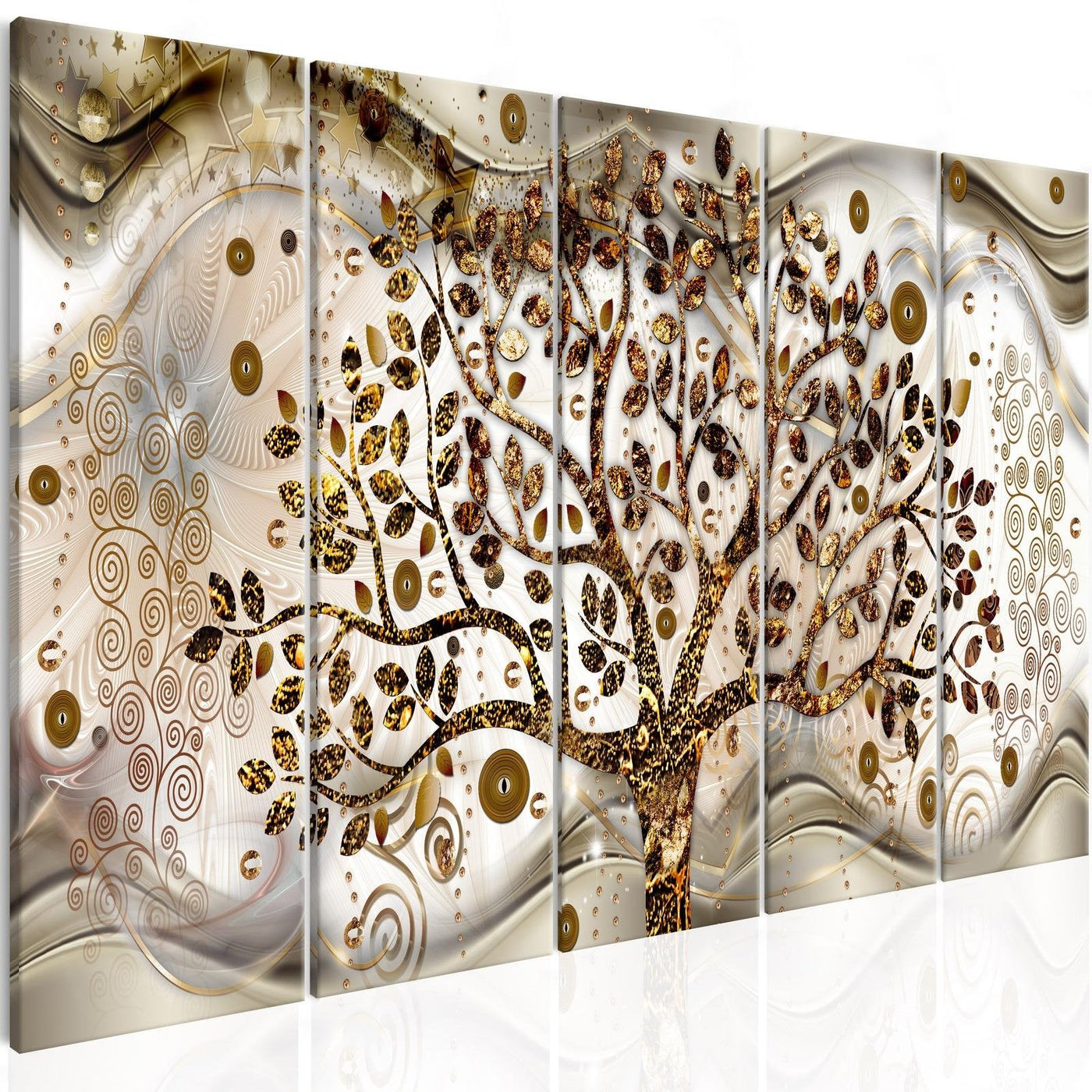 Abstract Stretched Canvas Art - Tree And Waves Brown-Tiptophomedecor