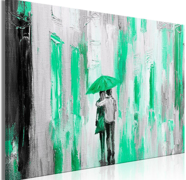 Abstract Stretched Canvas Art - Umbrella In Love Wide Green-Tiptophomedecor
