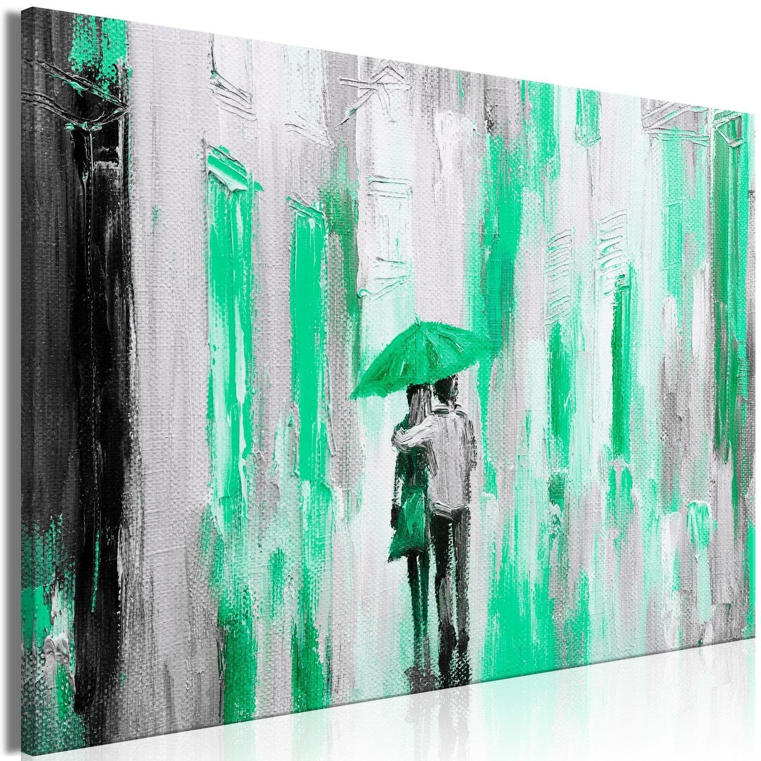 Abstract Stretched Canvas Art - Umbrella In Love Wide Green-Tiptophomedecor
