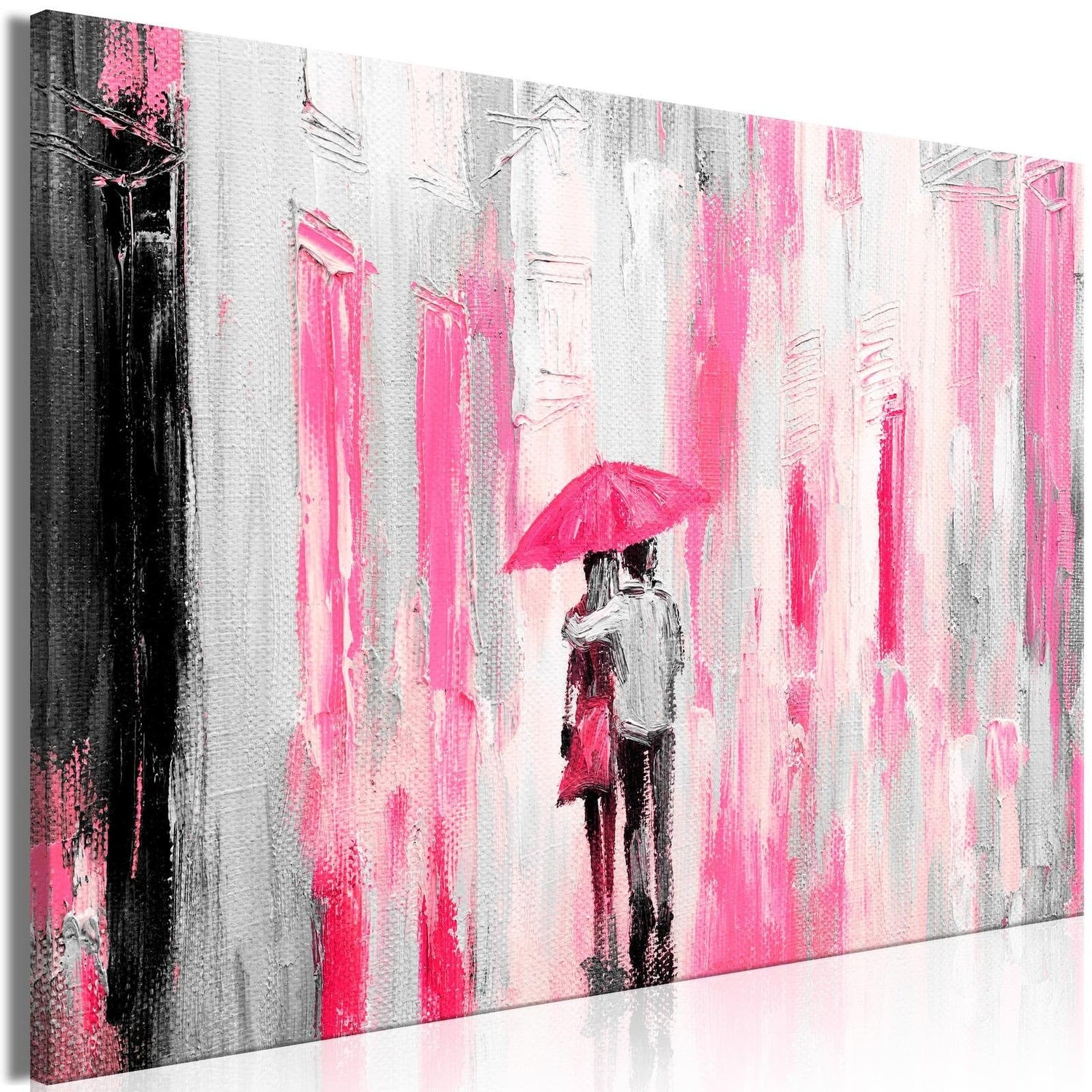 Abstract Stretched Canvas Art - Umbrella In Love Wide Pink-Tiptophomedecor