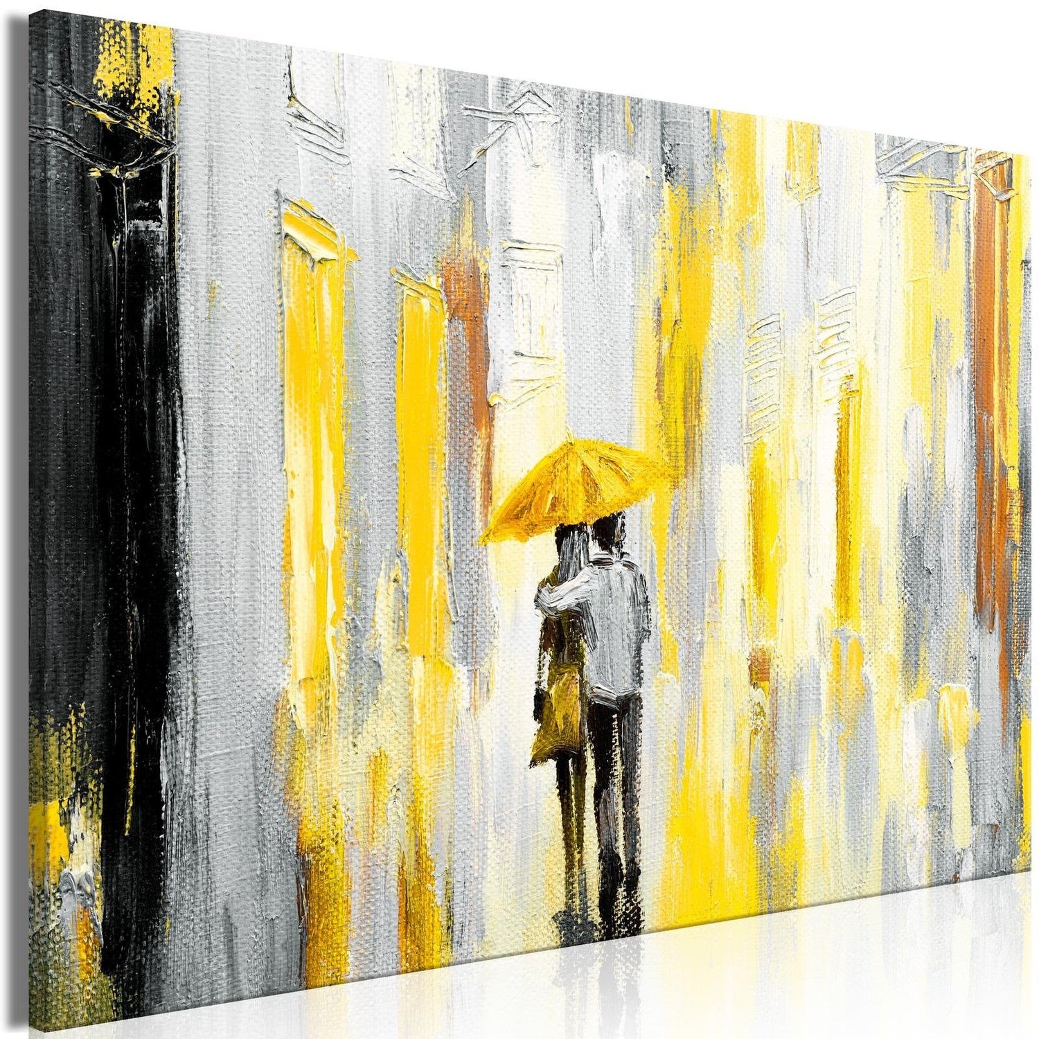 Abstract Stretched Canvas Art - Umbrella In Love Wide Yellow-Tiptophomedecor