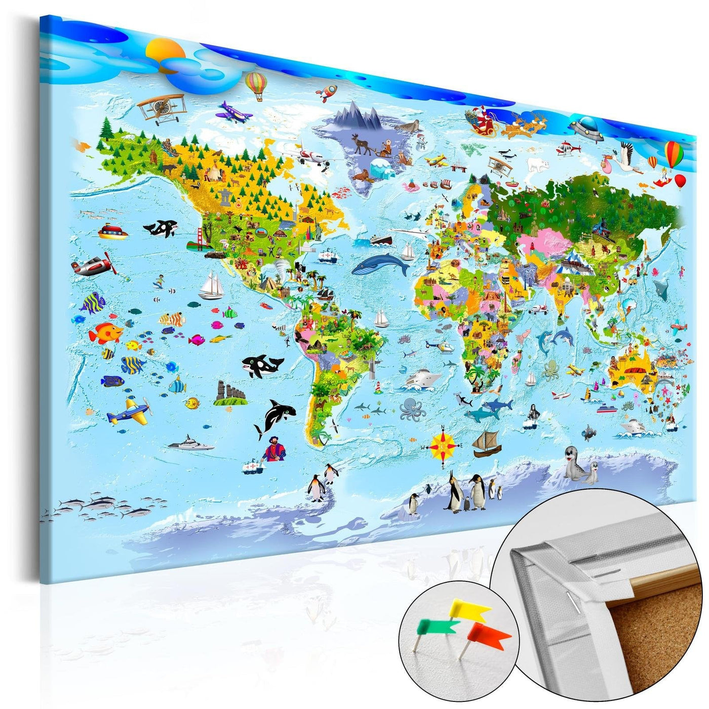 Decorative Pinboard - Children's Map: Colourful Travels [Cork Map], Size: 36 x 24