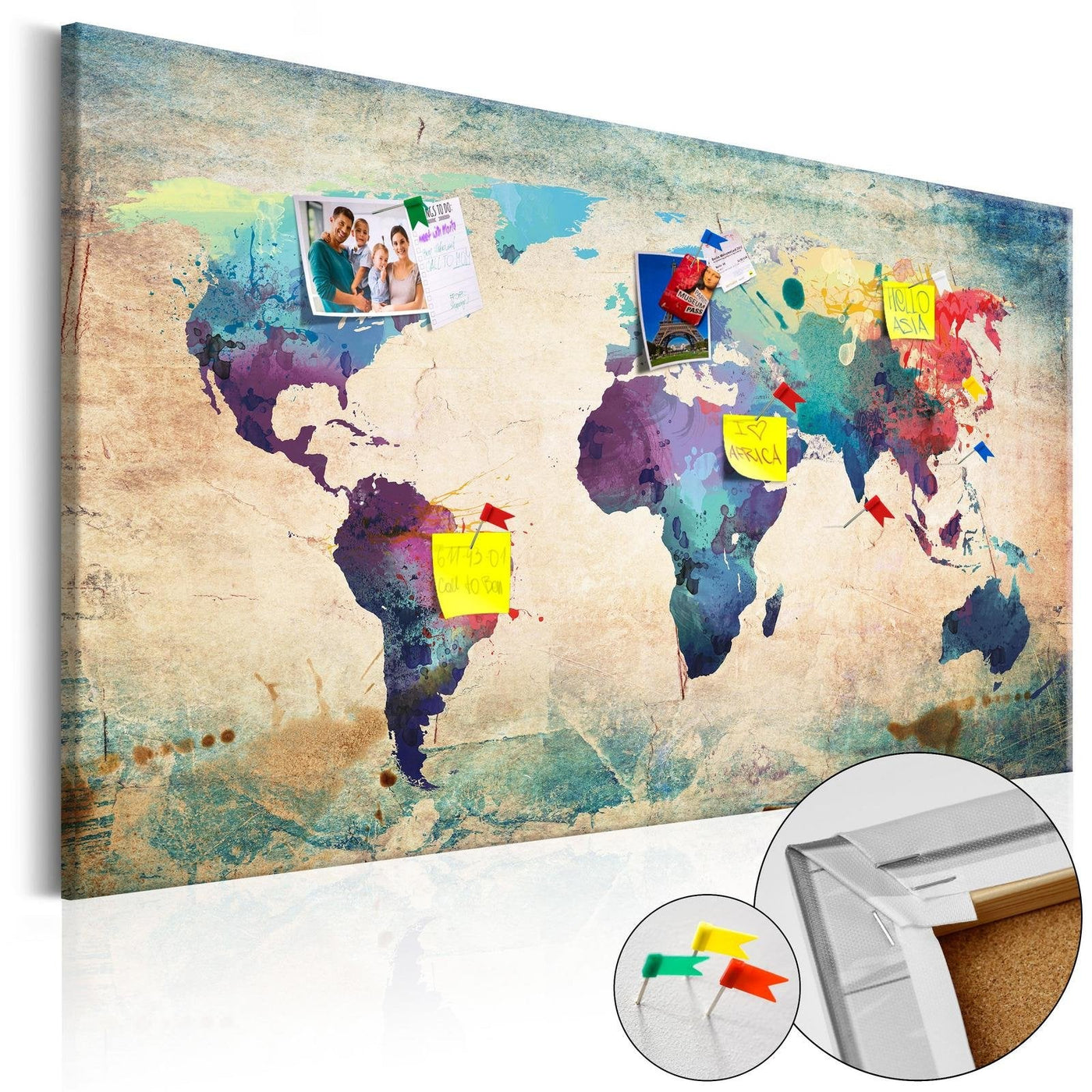 Decorative Pinboard - Colorful World Map [Cork Map], Size: 36 x 24