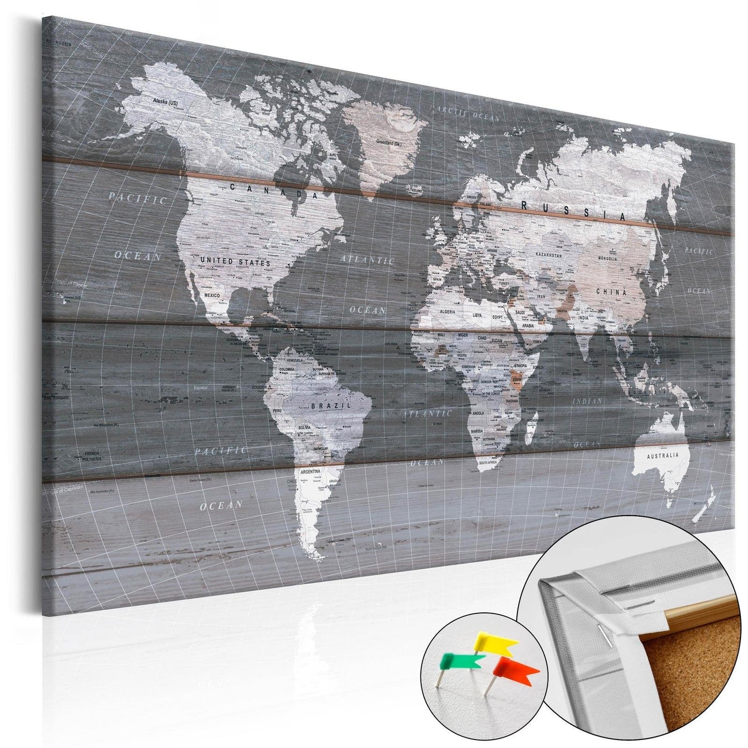 Decorative Pinboard - Grey Earth [Cork Map]-TipTopHomeDecor