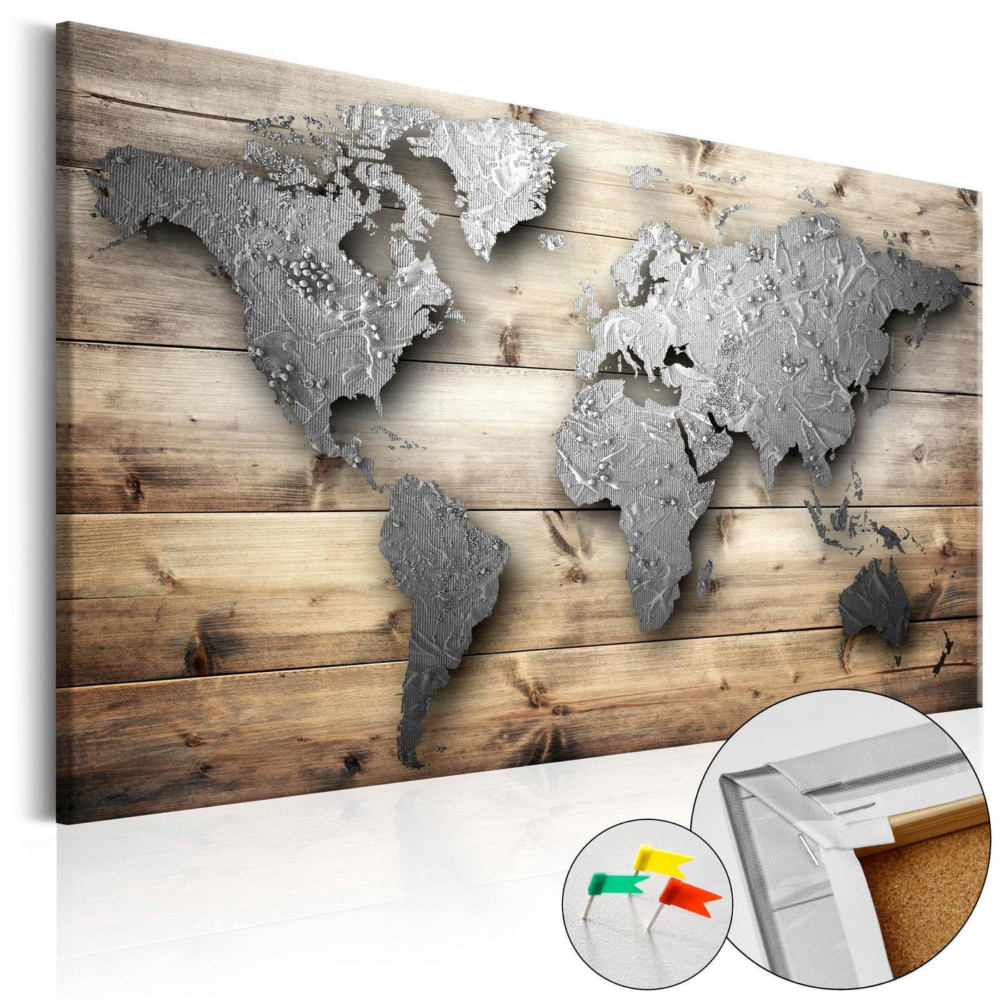 Decorative Pinboard - Silver World [Cork Map]-TipTopHomeDecor